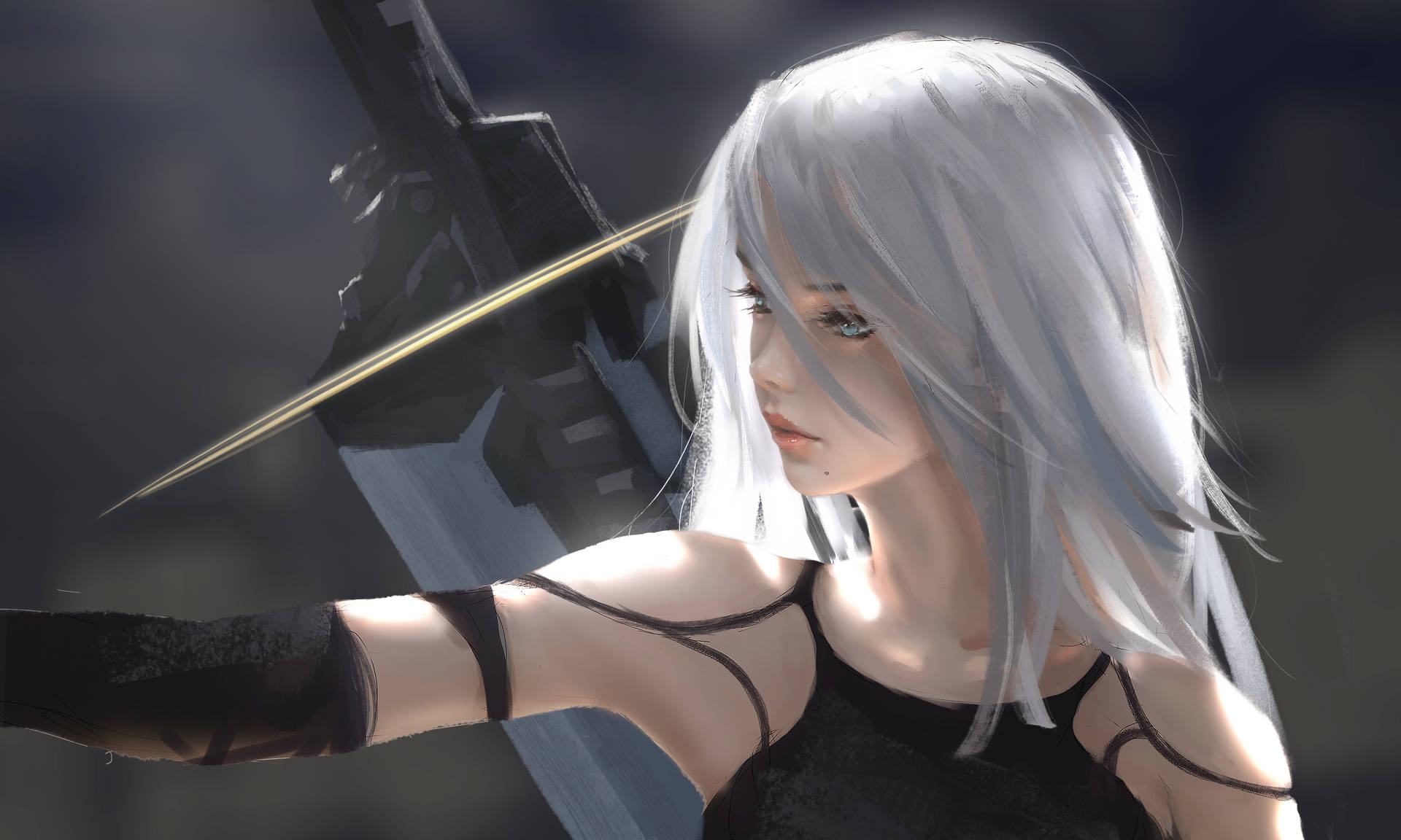 YoRHa Type A No. 2, NieR:Automata, Glowing broadsword blade, HD Desktop wallpaper