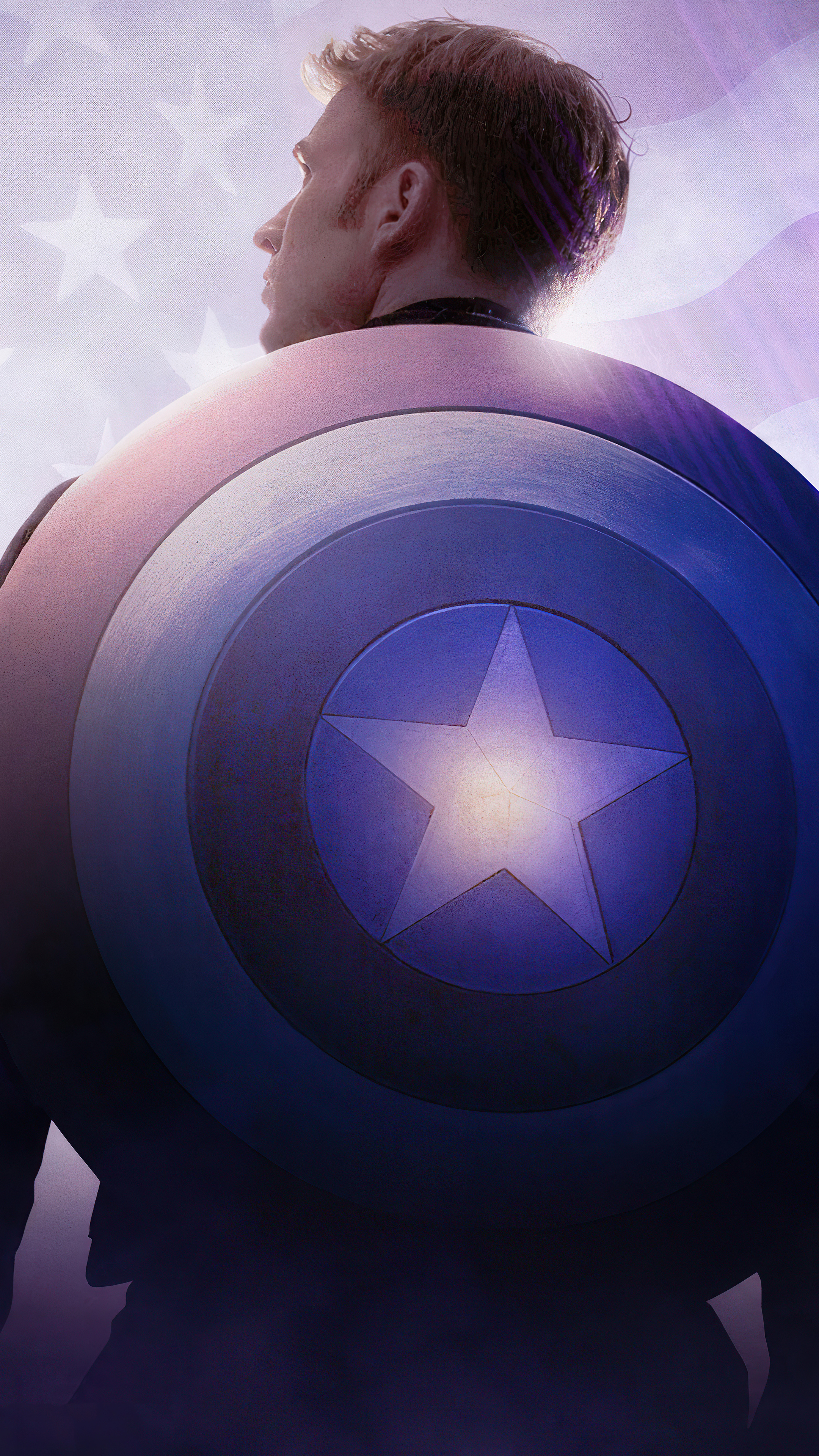 Steve Rogers Captain America, Captain America vibranium shield, American flag, 4K Phone wallpaper