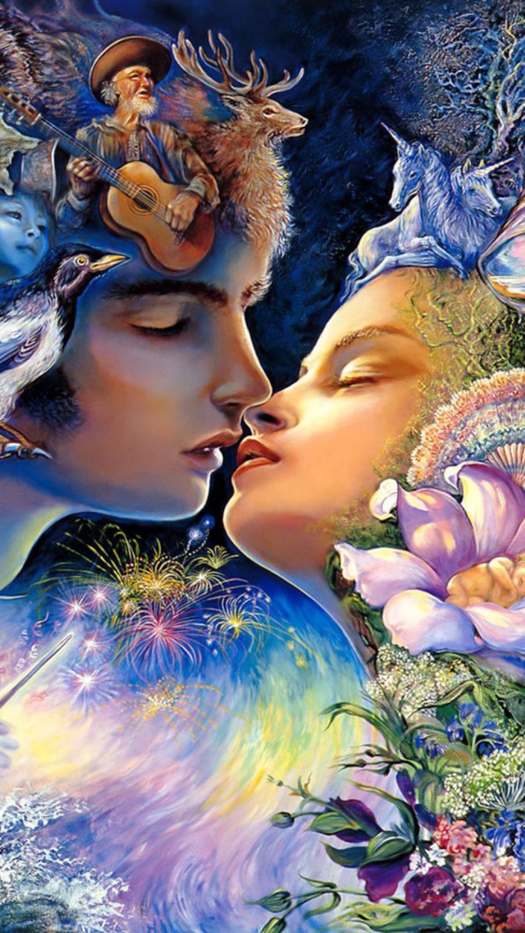 Josephine Wall, Prelude to a kiss, Nokia Lumia wallpaper, Romantic hues, 1080x1920 Full HD Phone