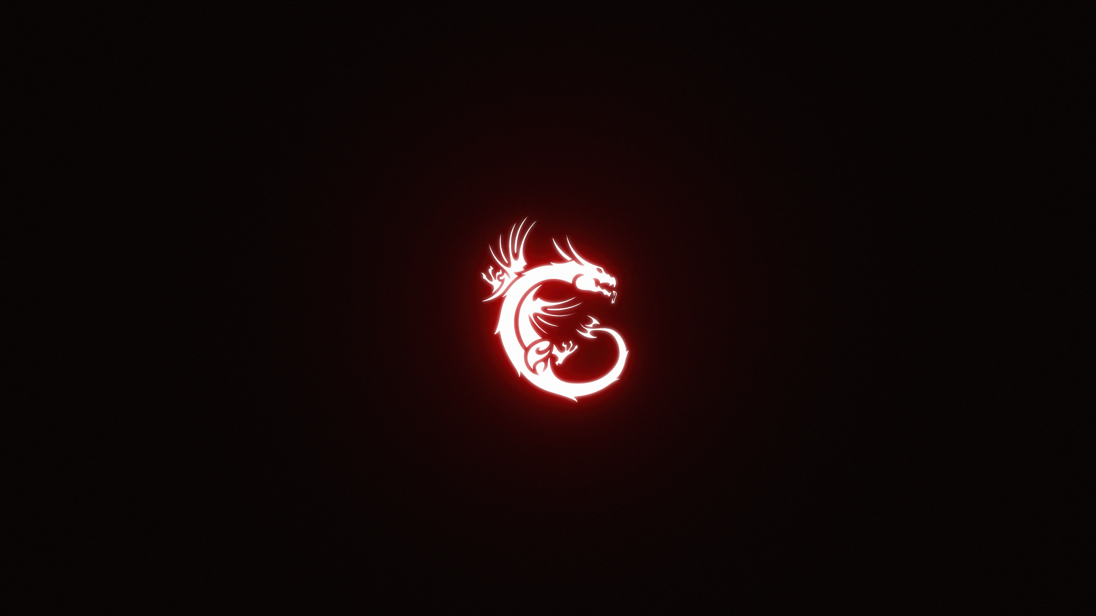 MSI dragon logo, glowing red aura, minimalist black background, 4K Desktop wallpaper