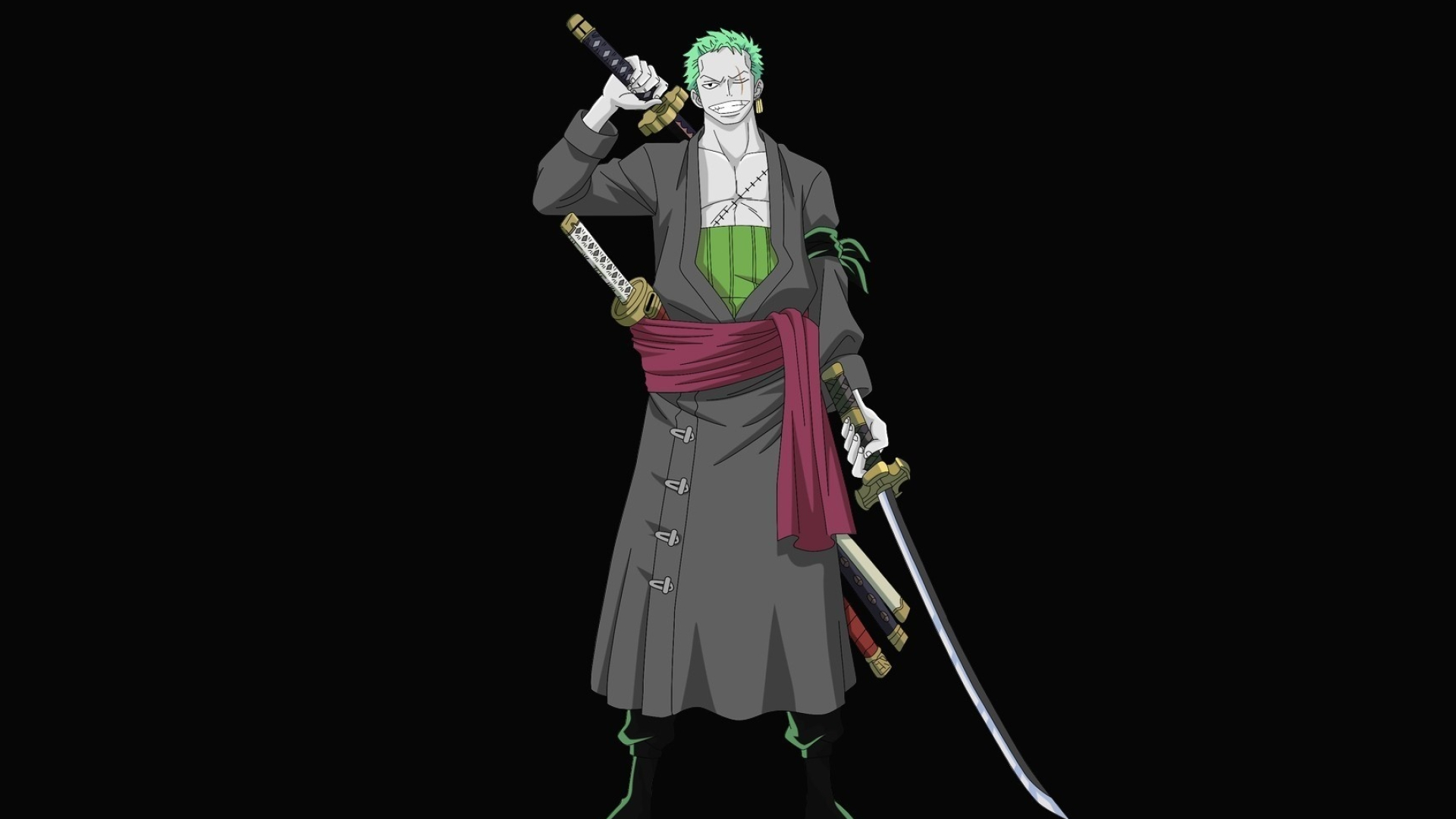 Roronoa Zoro, Wado Ichimonji katana, minimalist black background, Full HD Desktop wallpaper