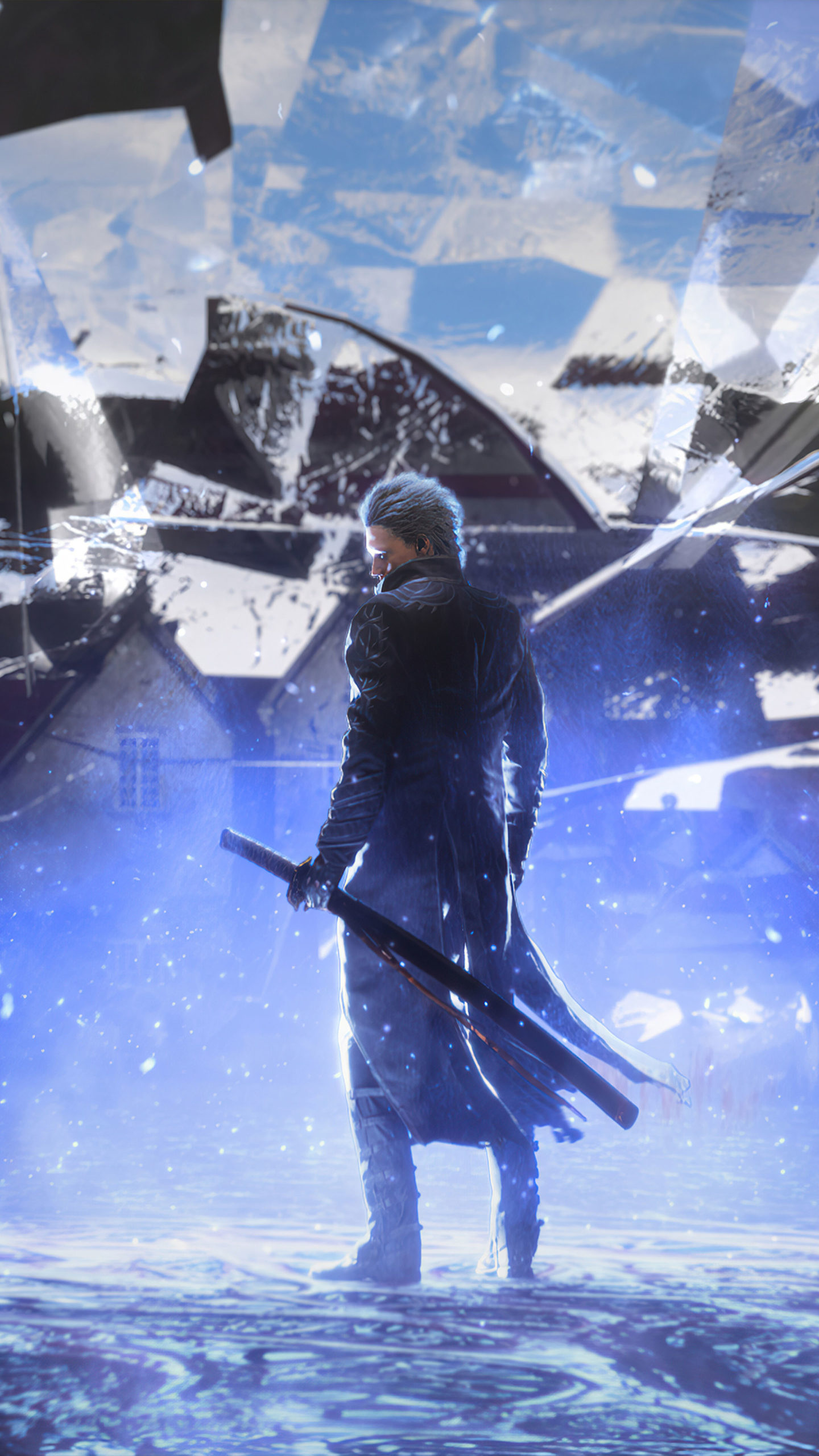 Vergil, Yamato katana, shattered glass effect, HD Phone wallpaper