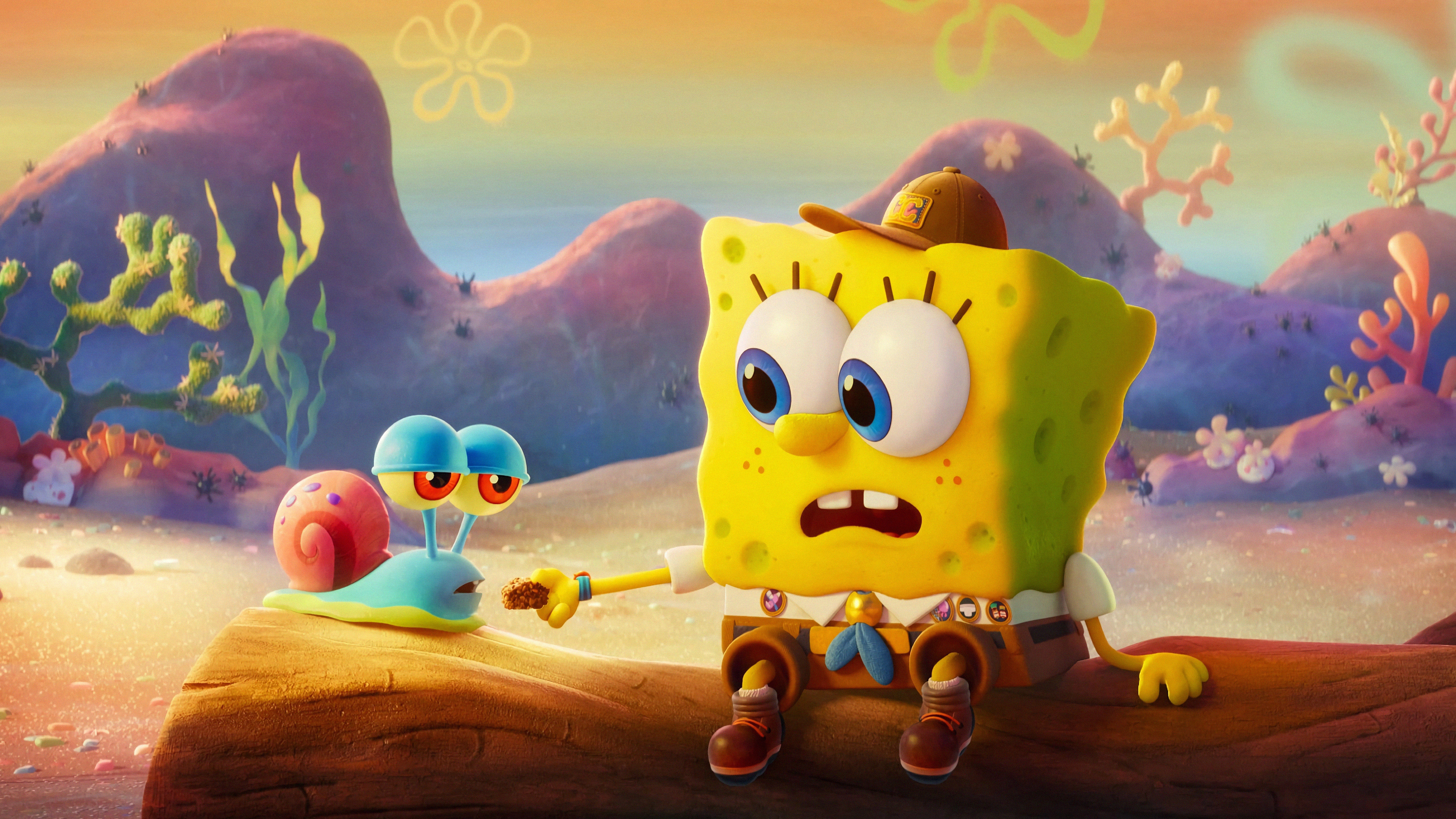 SpongeBob and Gary, Cute Backgrounds Wallpaper, 3840x2160 4K Desktop