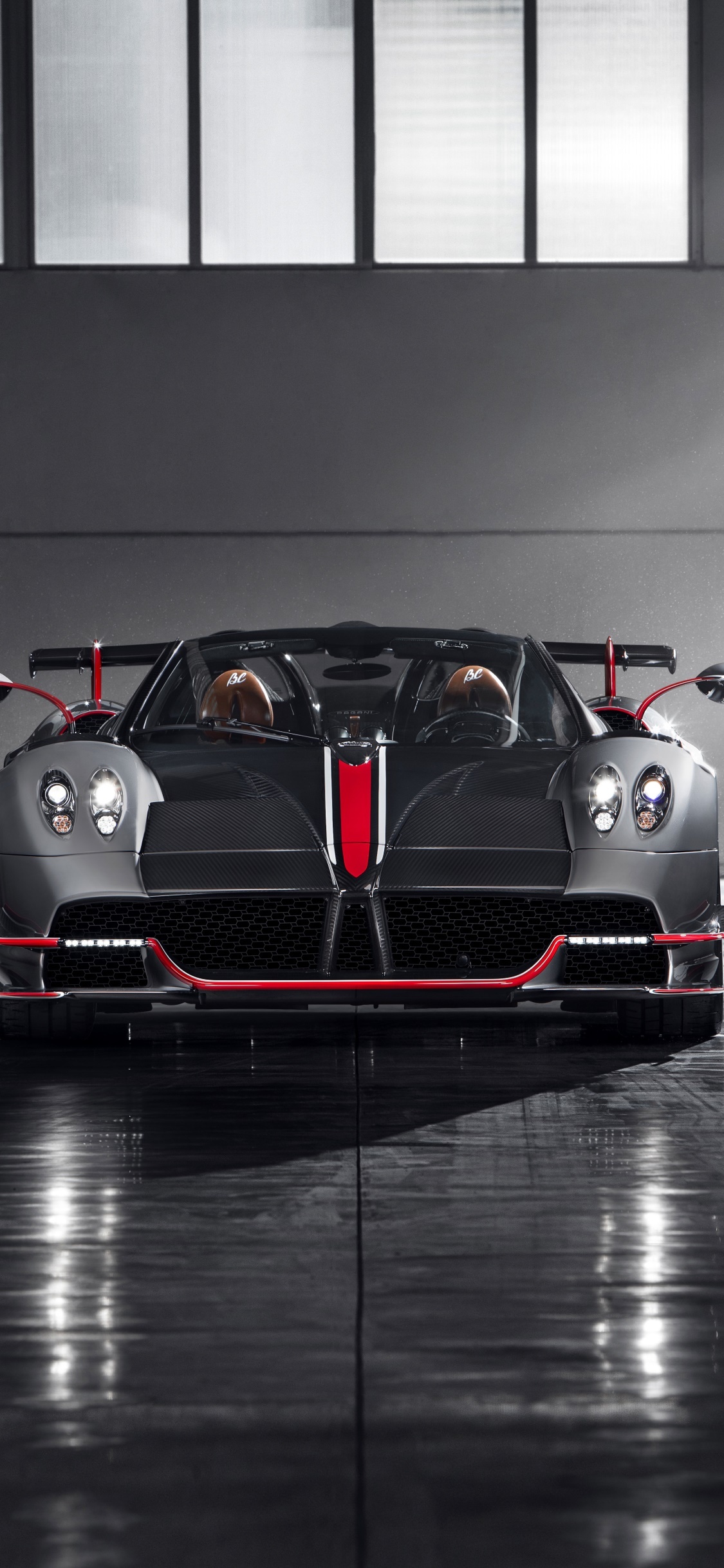 Pagani Huayra Roadster BC, Carbon fiber front splitter, Reflective showroom floor, HD Phone wallpaper