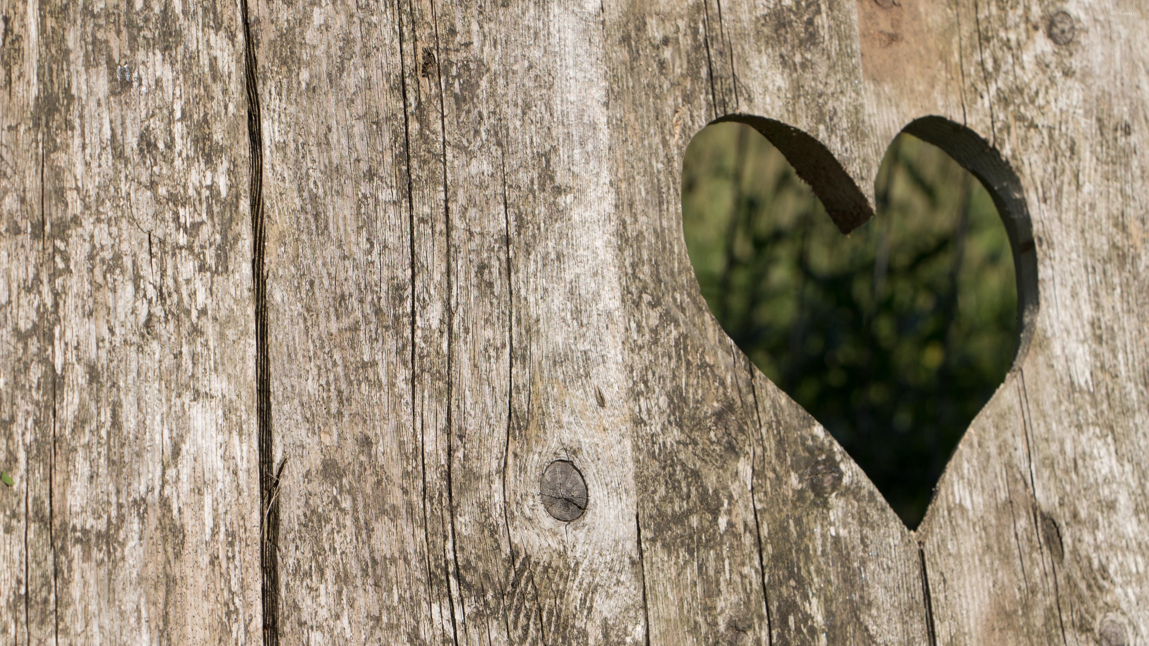 Heart carved, Vintage wood, Rustic texture, Time-worn, 3840x2160 4K Desktop