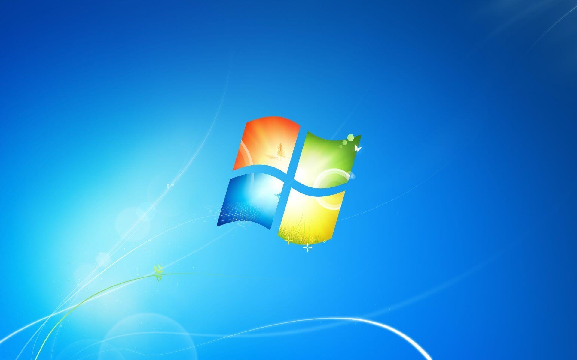 Windows 7 logo, Windows Aero light streaks, blue gradient background, HD Desktop wallpaper