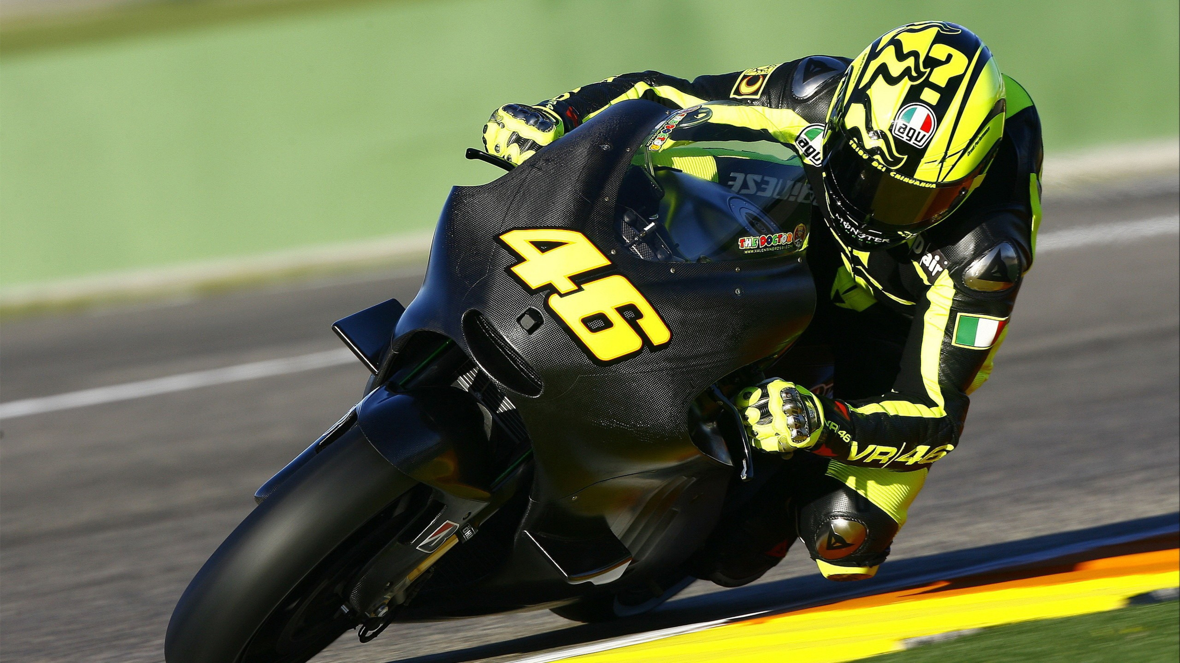 Valentino Rossi number 46, Matte black test prototype, MotoGP test session lap, 4K Desktop wallpaper