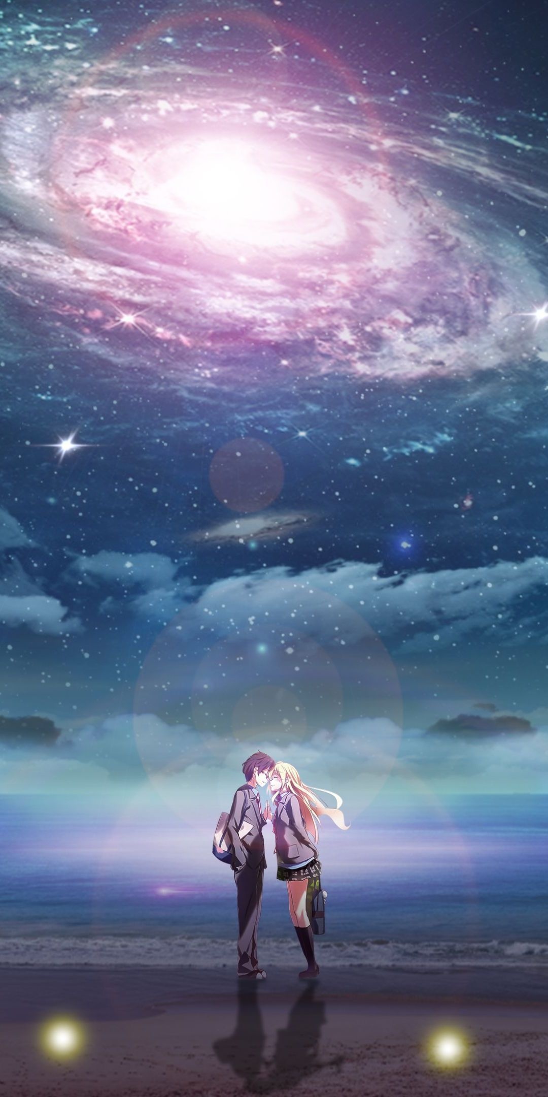 Kousei Arima and Kaori Miyazono, Your Lie in April, Spiral galaxy night sky, HD Phone wallpaper