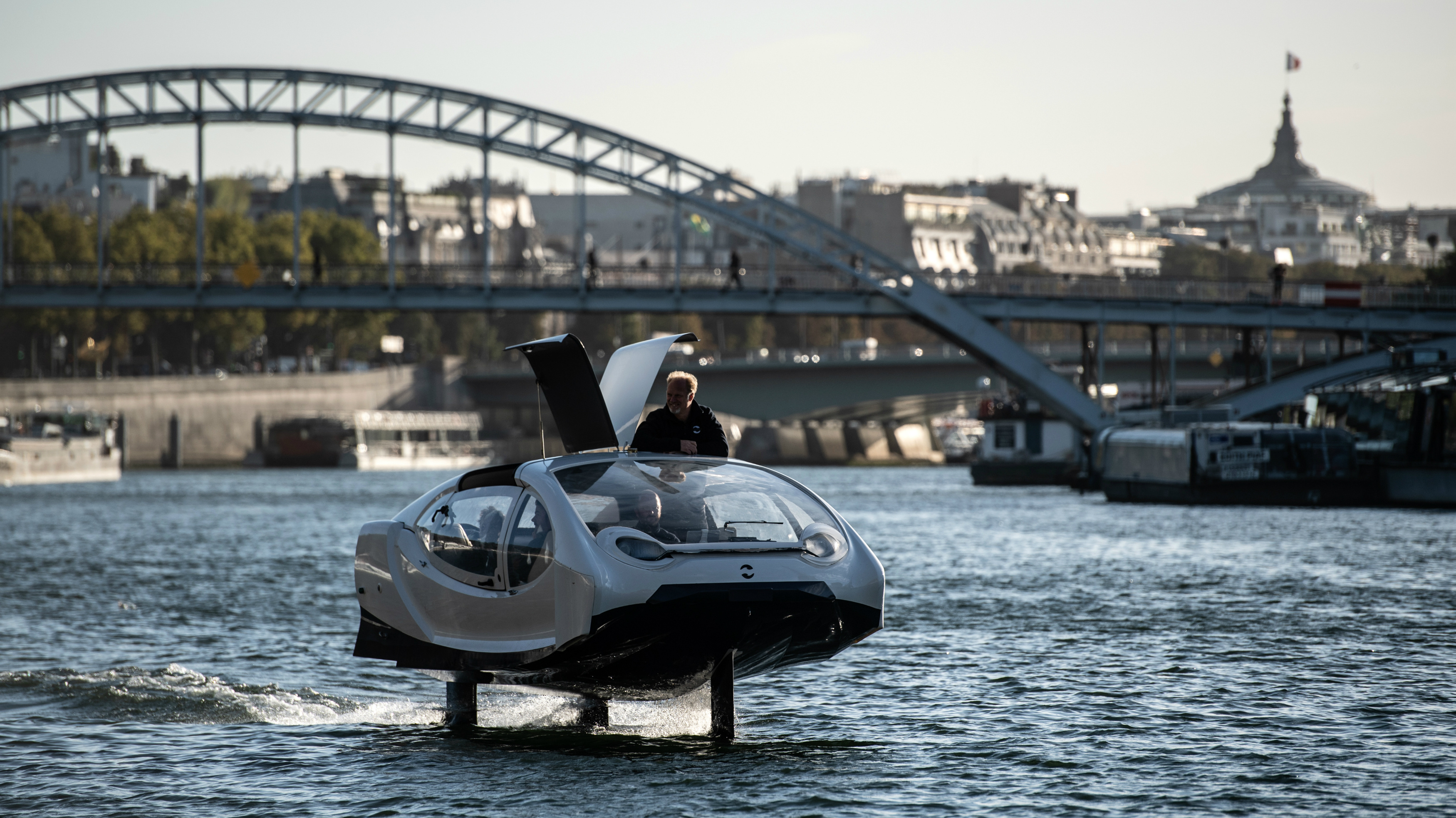 Seine River, Travels, Flying taxi, Paris, 3500x1970 HD Desktop