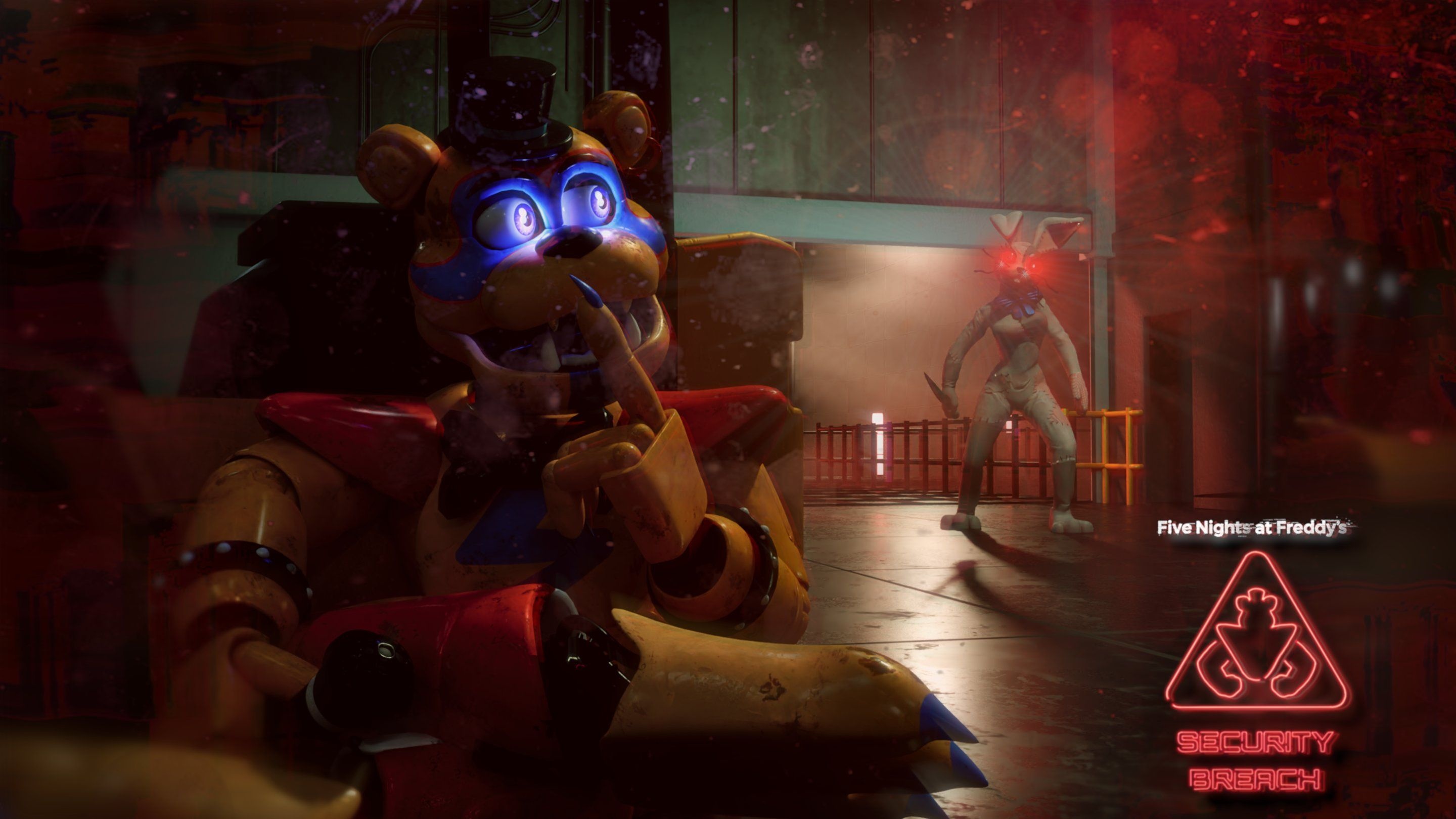 Glamrock Freddy, Vanny, Five Nights at Freddy's: Security Breach neon logo, HD Desktop wallpaper