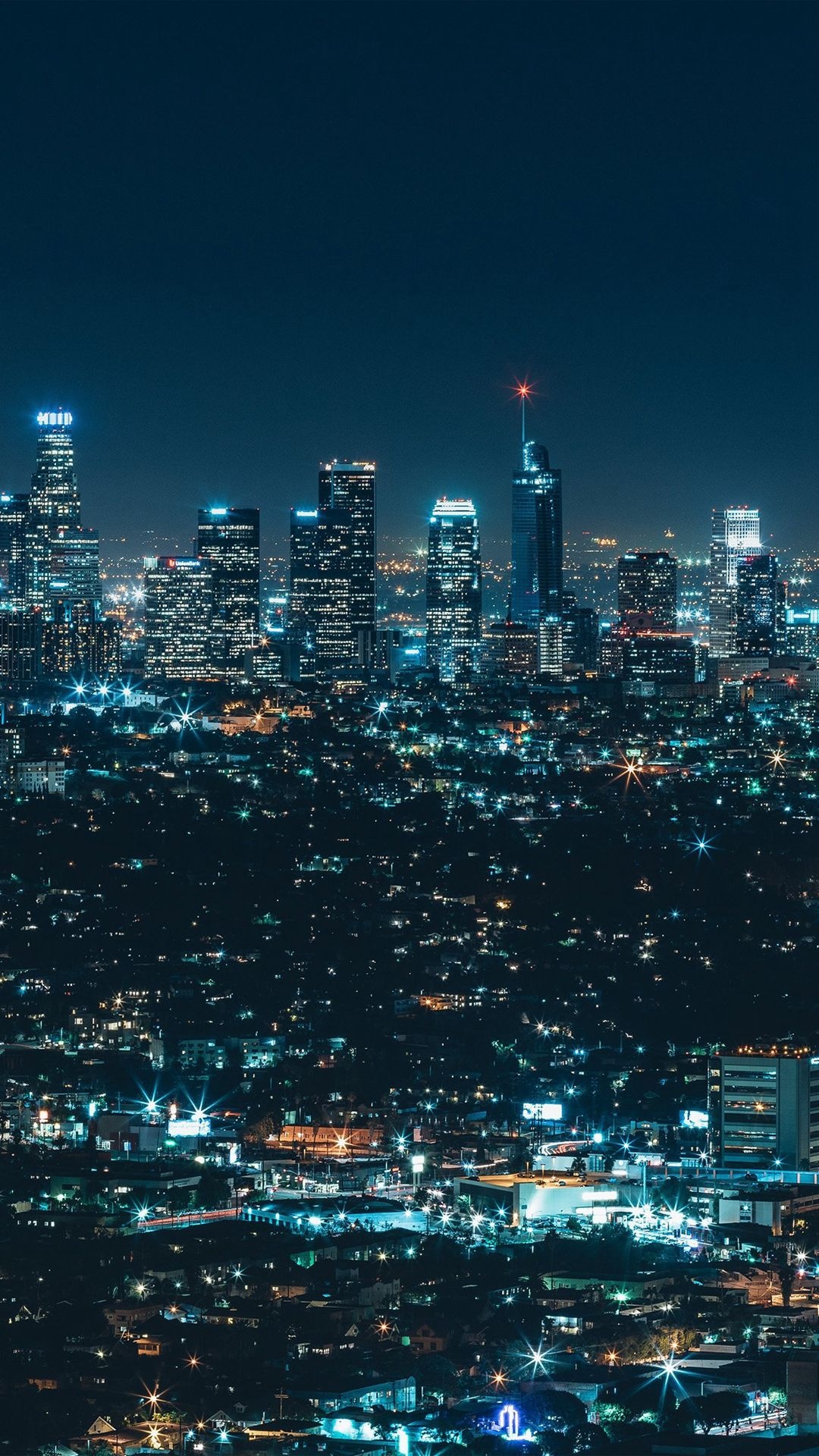 Downtown Los Angeles skyline, Wilshire Grand Center, illuminated urban cityscape, Full HD Phone wallpaper