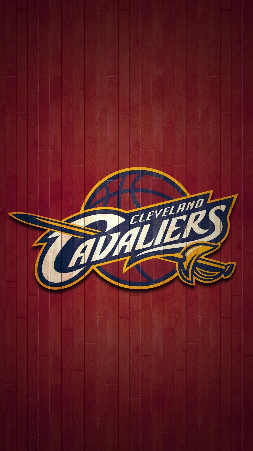 Cleveland Cavaliers script logo, Gold sword and basketball, Red hardwood court backdrop, Full HD Phone wallpaper