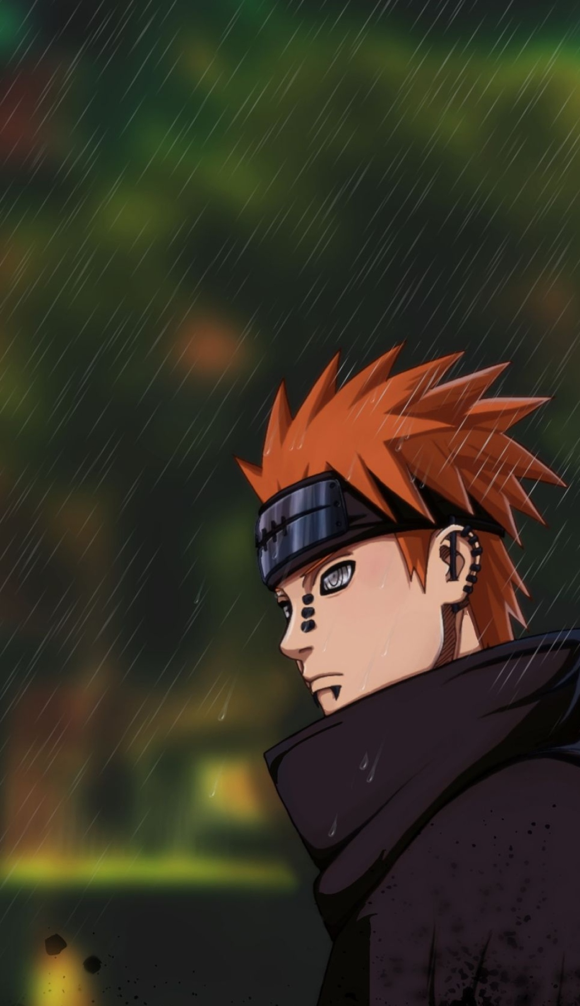 Pain Deva Path, crossed Amegakure headband, falling rain, HD Phone wallpaper