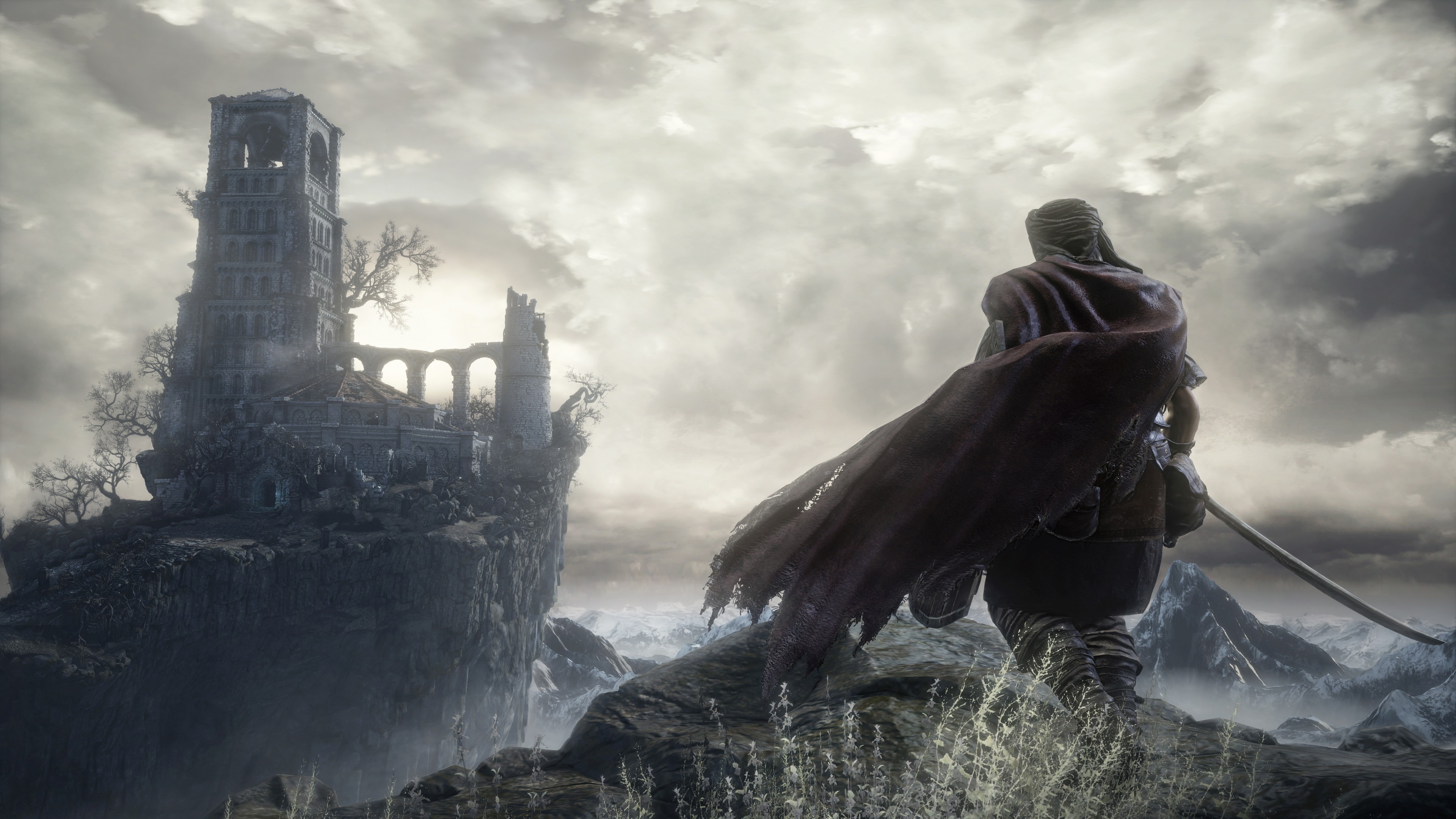 Ashen One, Firelink Shrine bell tower, Cemetery of Ash, 4K Desktop wallpaper