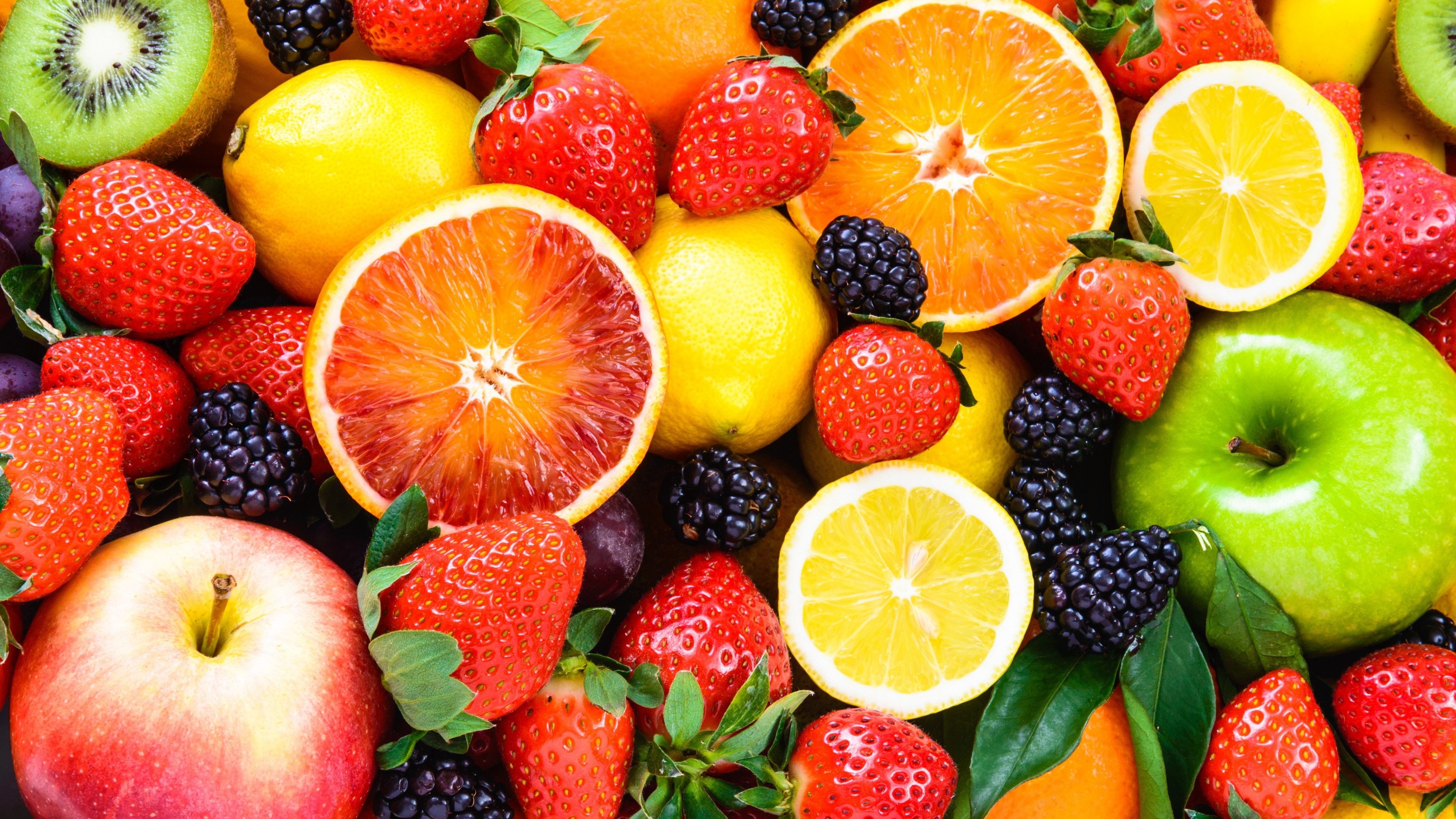 Blackberry fruit, Apple, Orange, Strawberry, 3840x2160 4K Desktop