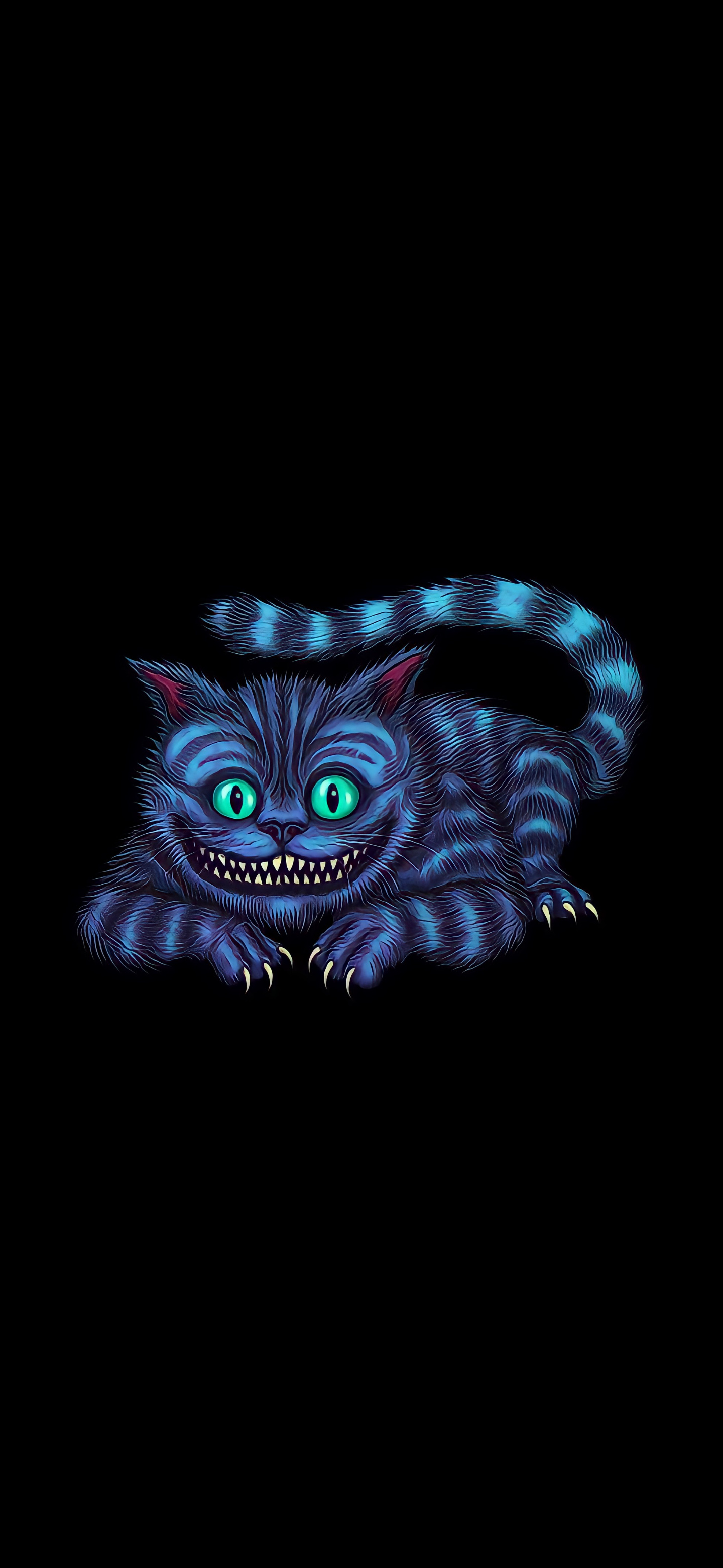 Grinning Cheshire Cat, Abstract backgrounds, Playful mischief, Mysterious aura, 1440x3120 HD Phone