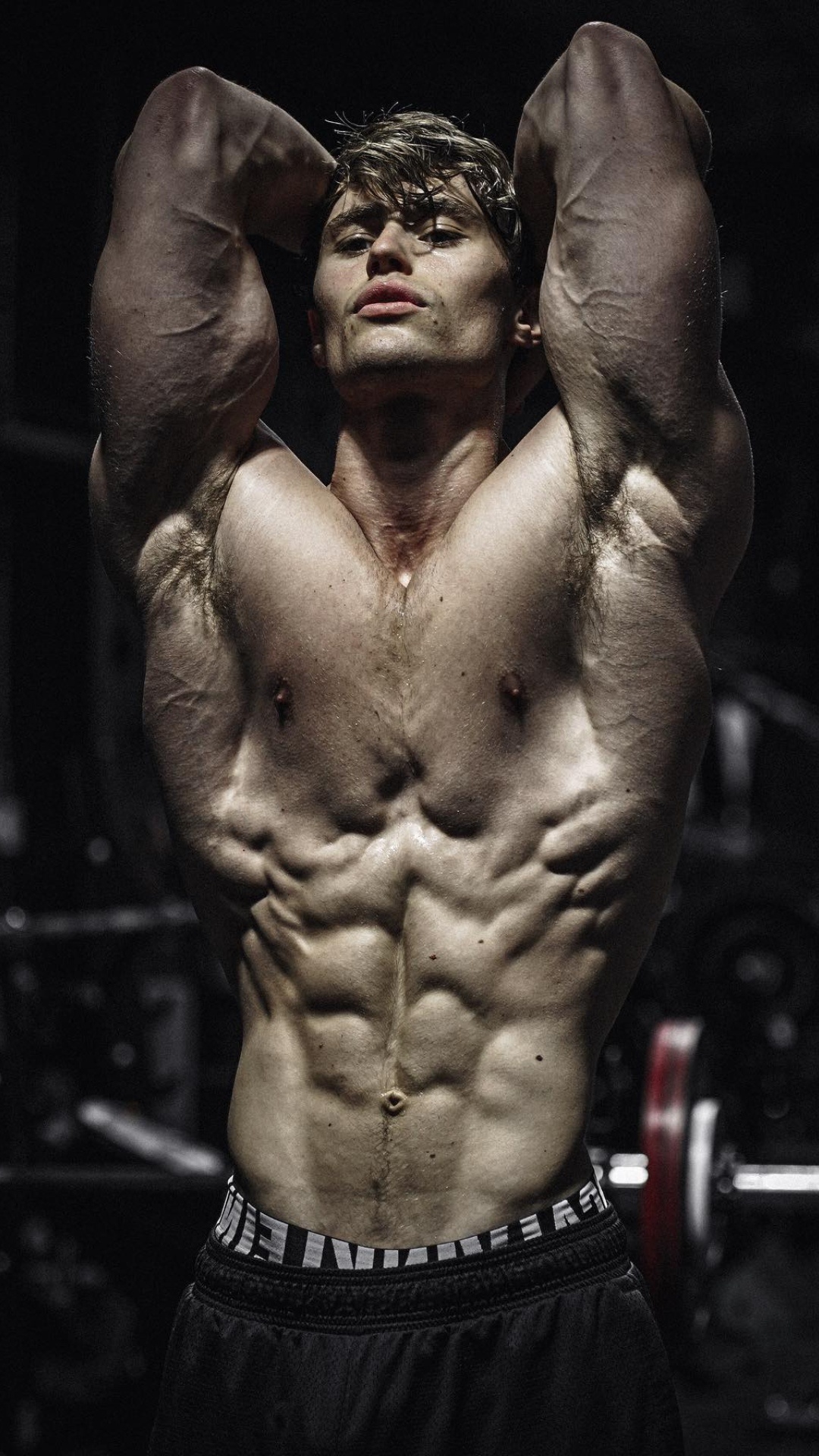 David Laid, Defined abdominal muscles, Gym chiaroscuro lighting, Full HD Phone wallpaper