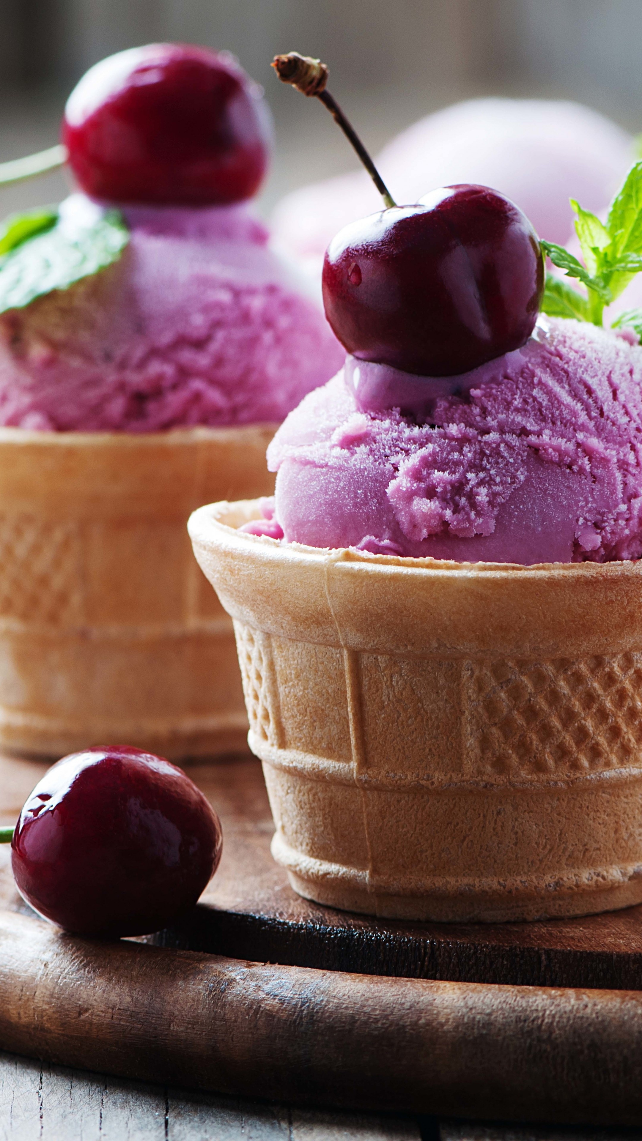 Delicious strawberry ice cream, Sweet cherries, Irresistible dessert, Creamy frozen treat, 2160x3840 4K Phone