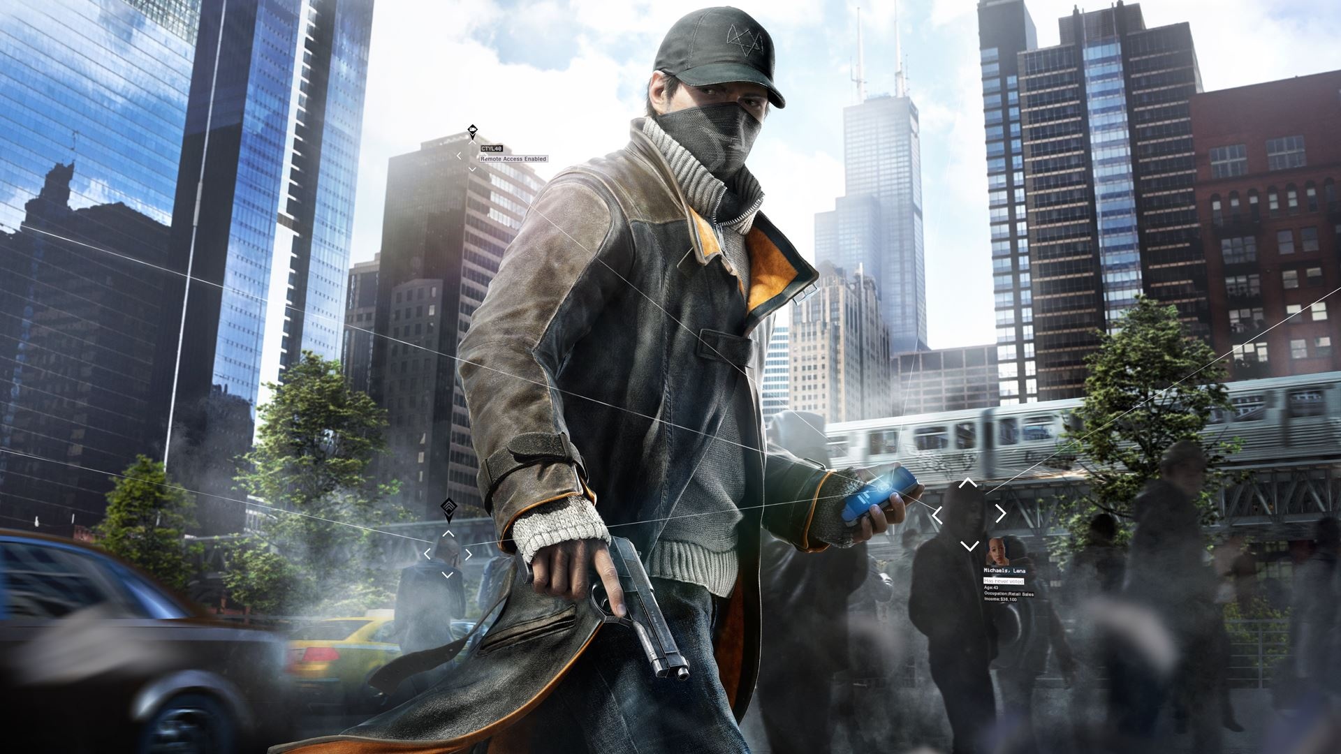 Watch Dogs, Hacker vigilante, High-tech gadgets, Cyberpunk cityscape, 1920x1080 Full HD Desktop