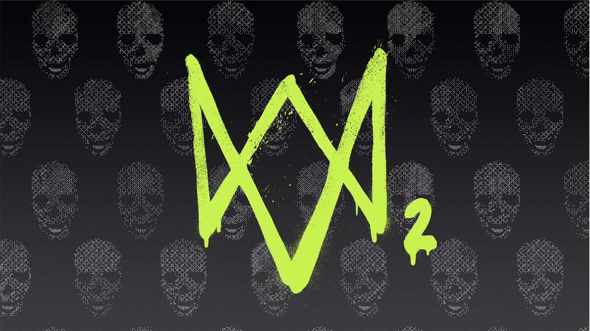 Watch Dogs 2 logo, DedSec skull pattern, lime green spray paint, Full HD Desktop wallpaper