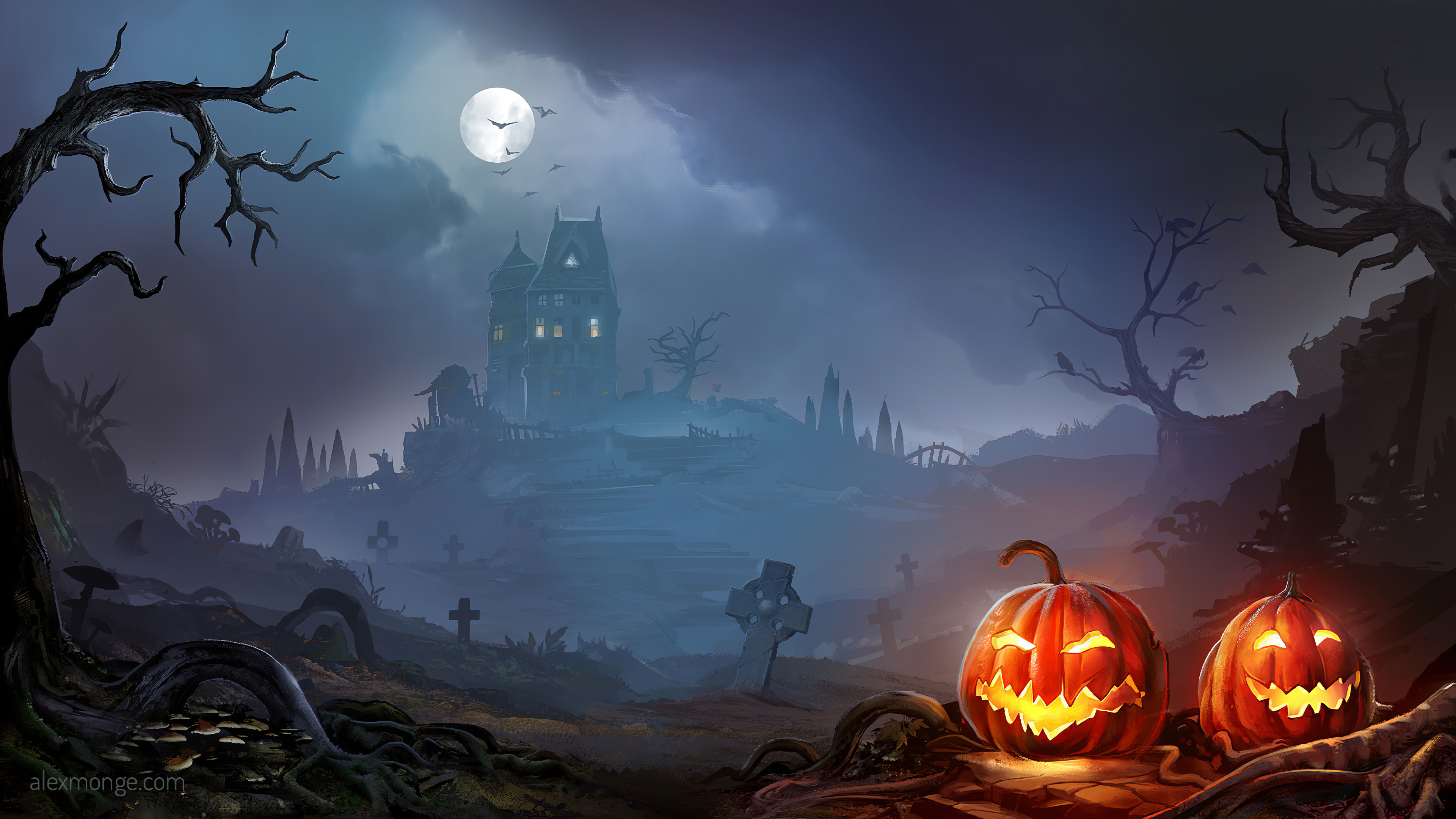 Cemetery, Halloween Pumpkins Wallpaper, 3840x2160 4K Desktop