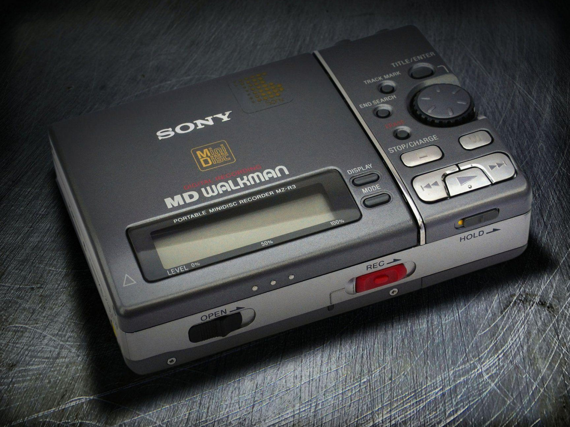 Sony MZ-R3 MD Walkman, Portable MiniDisc recorder, Brushed metal surface, HD Desktop wallpaper