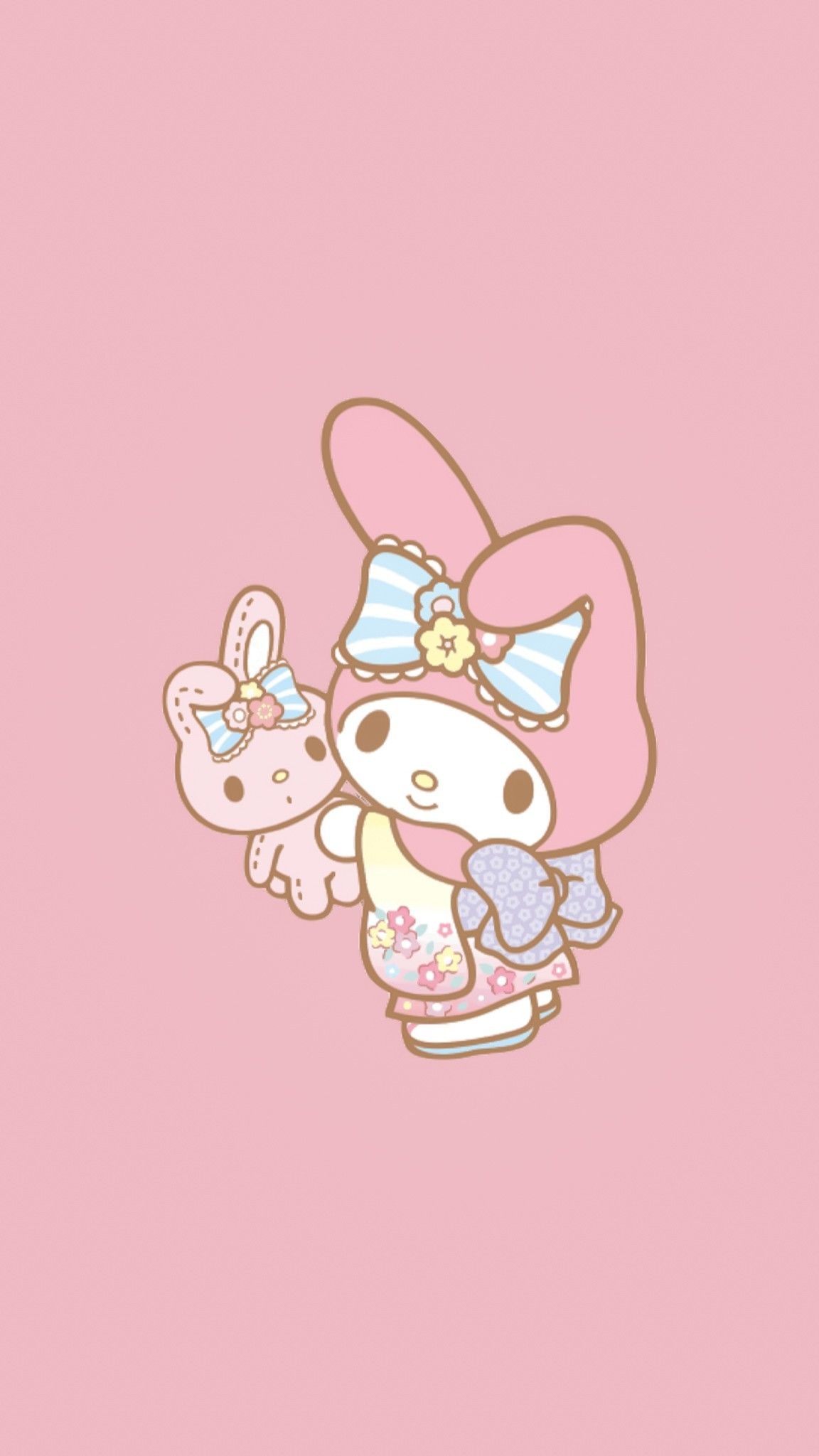 My Melody, bunny plush toy, floral kimono, HD Phone wallpaper