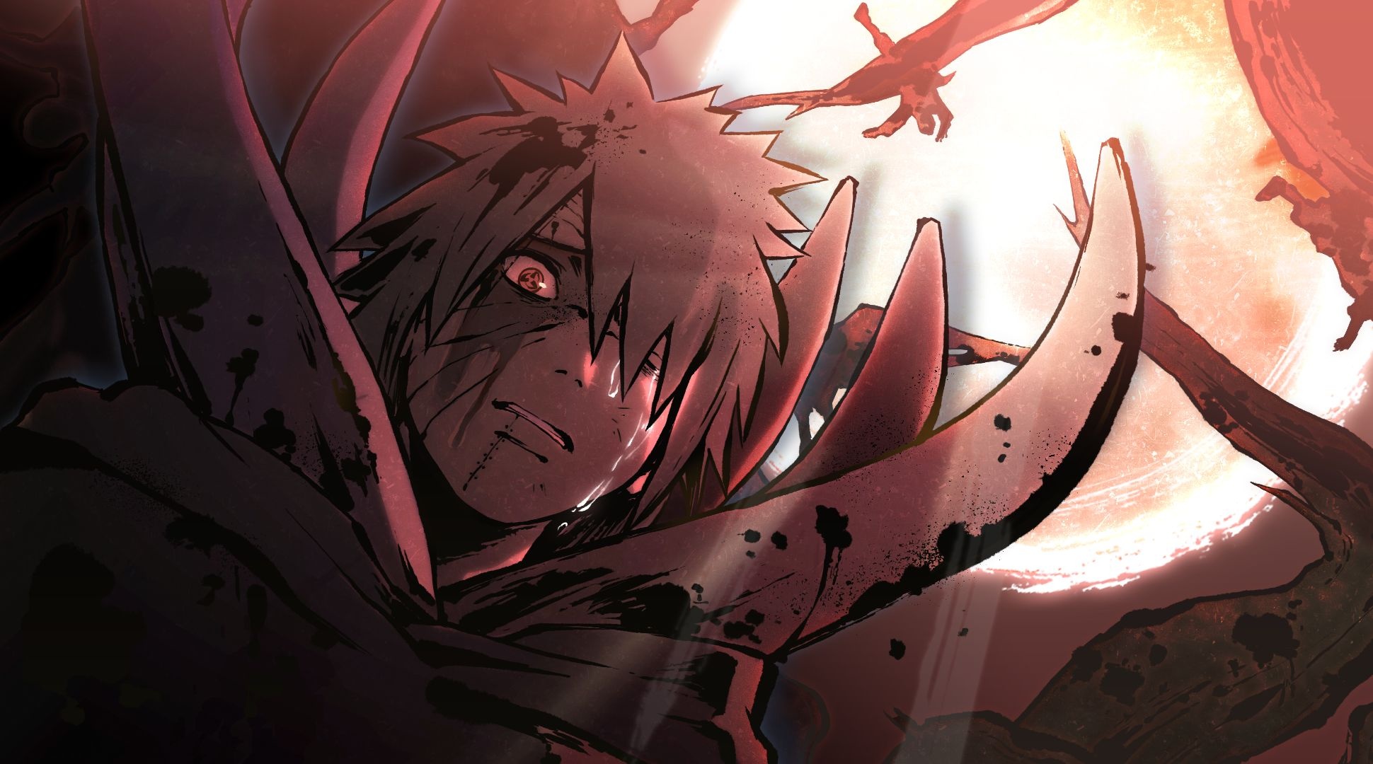 Obito Uchiha, Mangekyo Sharingan eye, Blood red moon, HD Desktop wallpaper