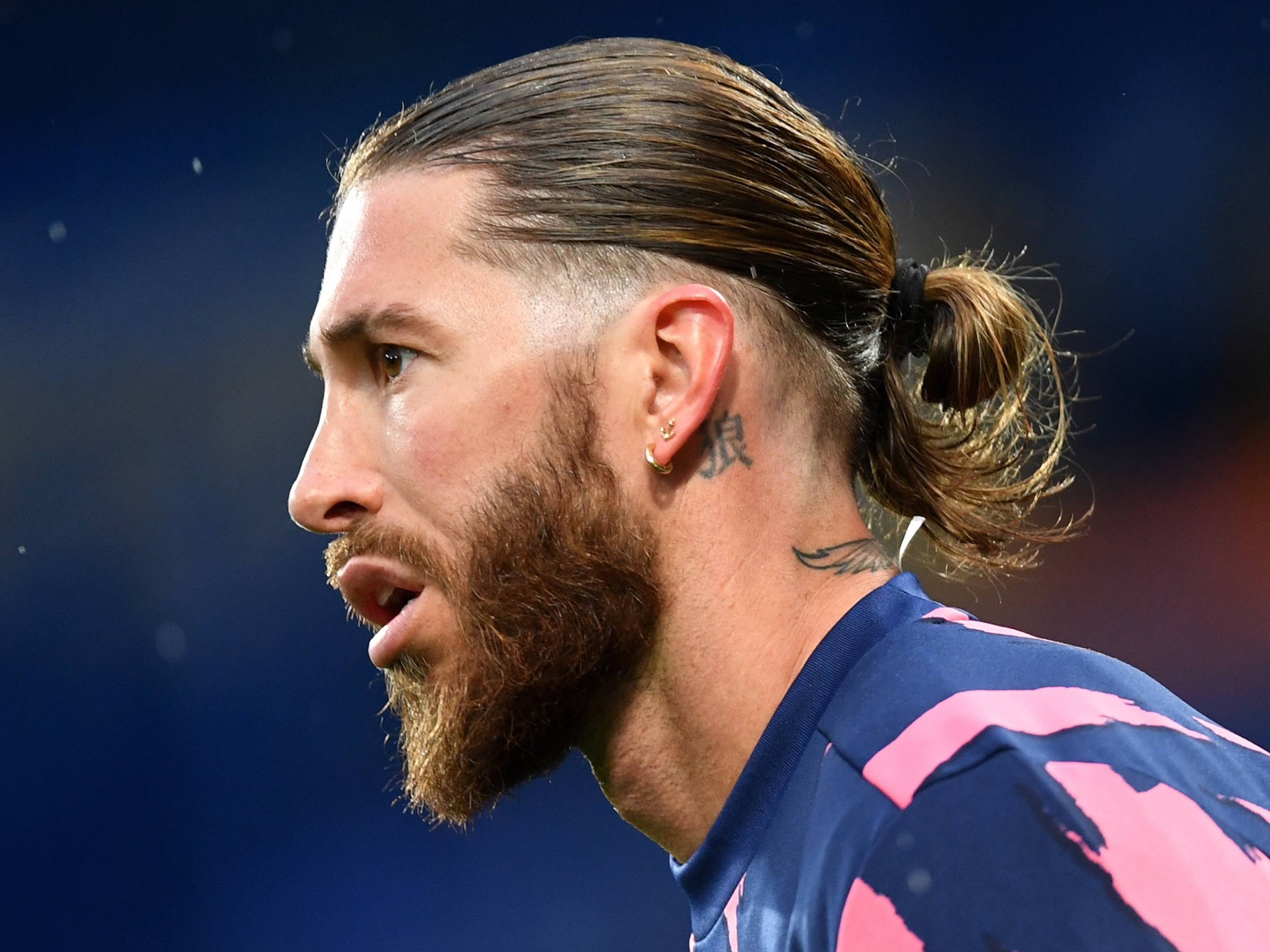 Sergio Ramos, man bun hairstyle, PSG training jersey, HD Desktop wallpaper