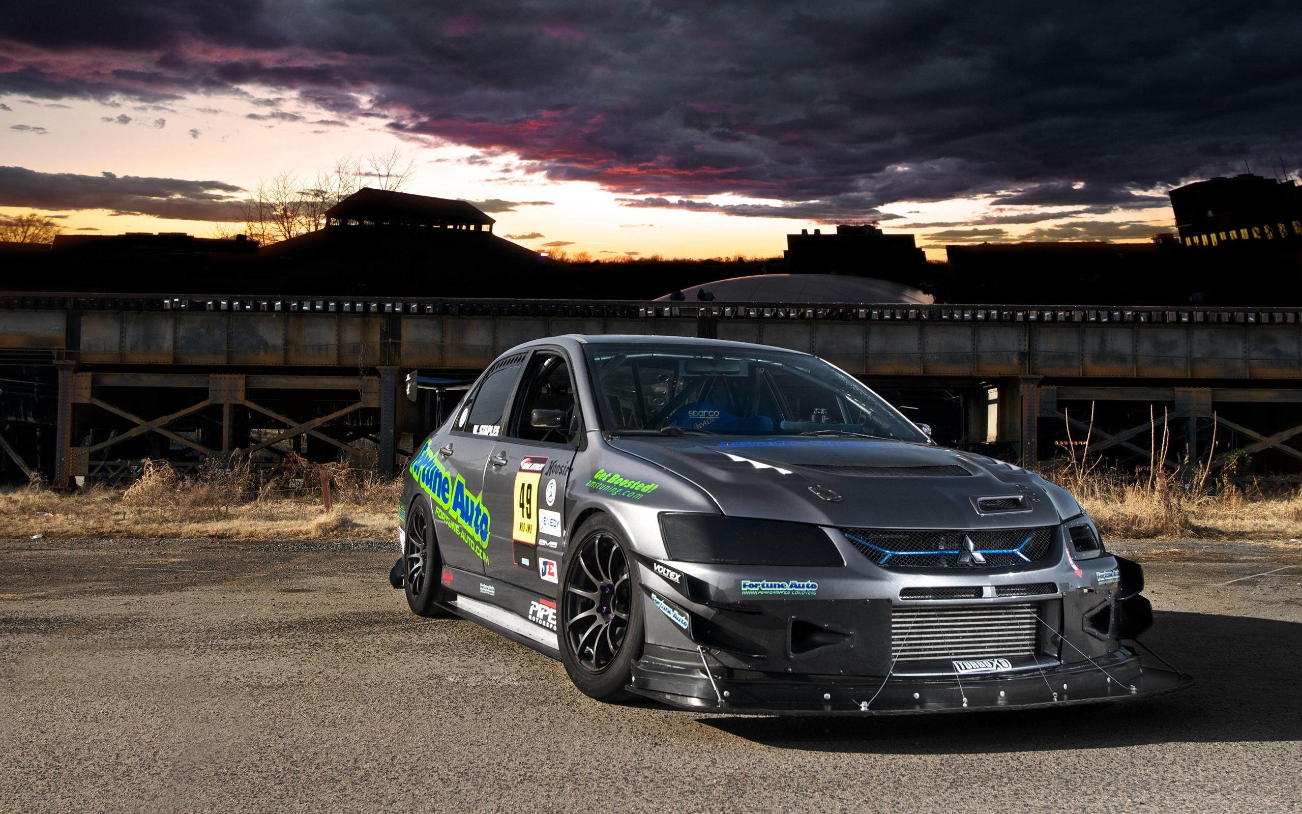 Mitsubishi Lancer, Evolution 8 supercars, Tuning road, Gray Lancer, 2560x1600 HD Desktop