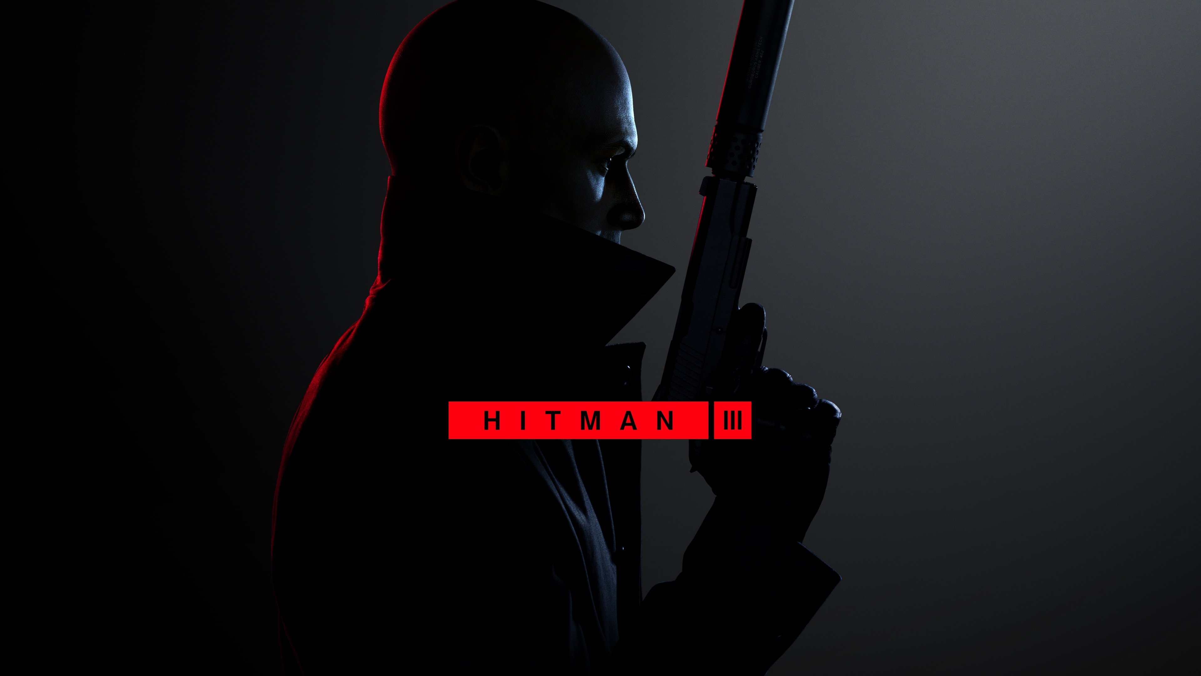 Agent 47, Hitman III logo, Suppressed Silverballer pistol, 4K Desktop wallpaper