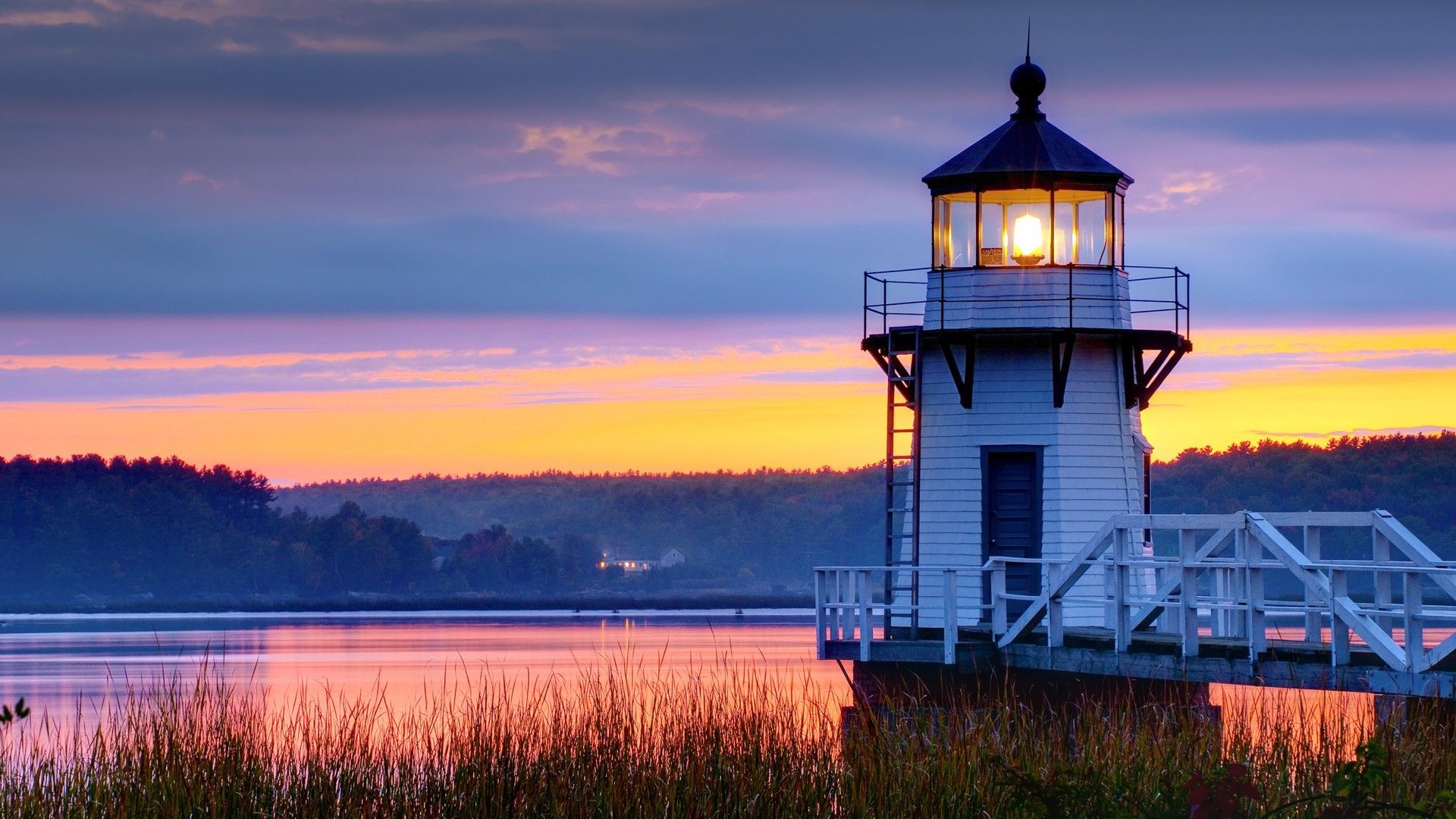 Guiding light, Coastal navigation, Illuminated tower, Dark backdrop, 1920x1080 Full HD Desktop