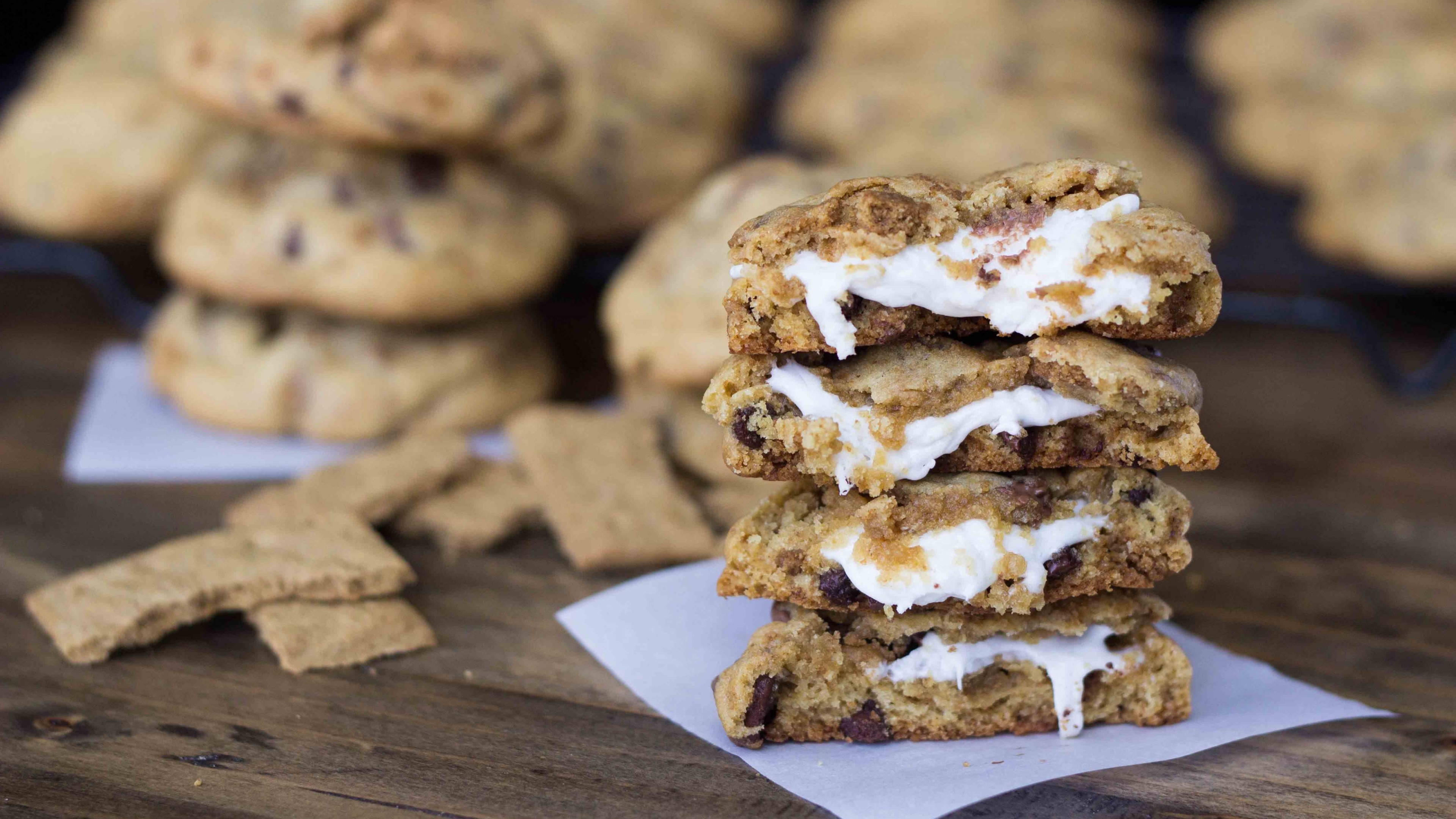 Wallpaper cookies, Marshmallow chocolate food, 3840x2160 4K Desktop