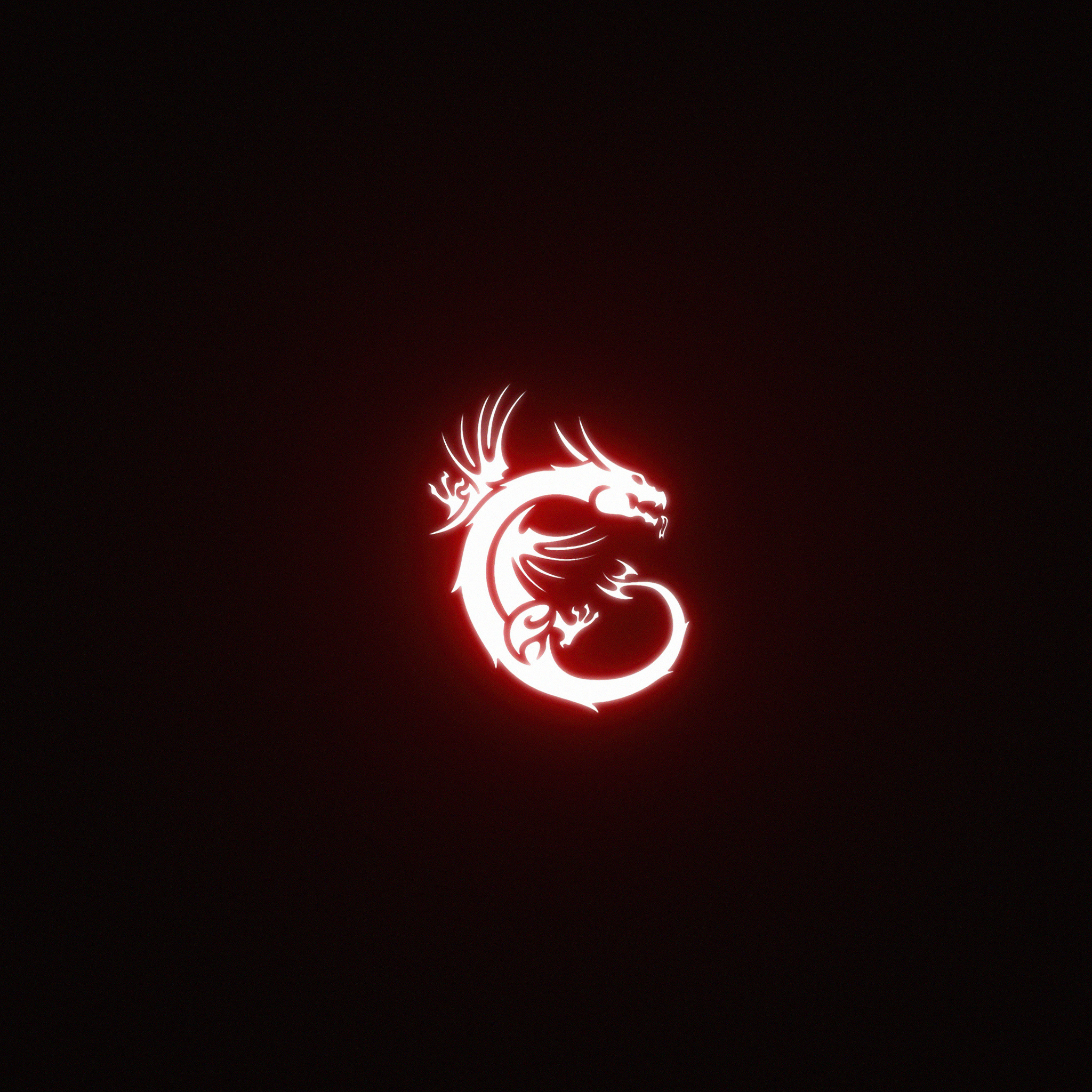 MSI Gaming dragon emblem, glowing neon red silhouette, dark minimalist void, HD Phone wallpaper