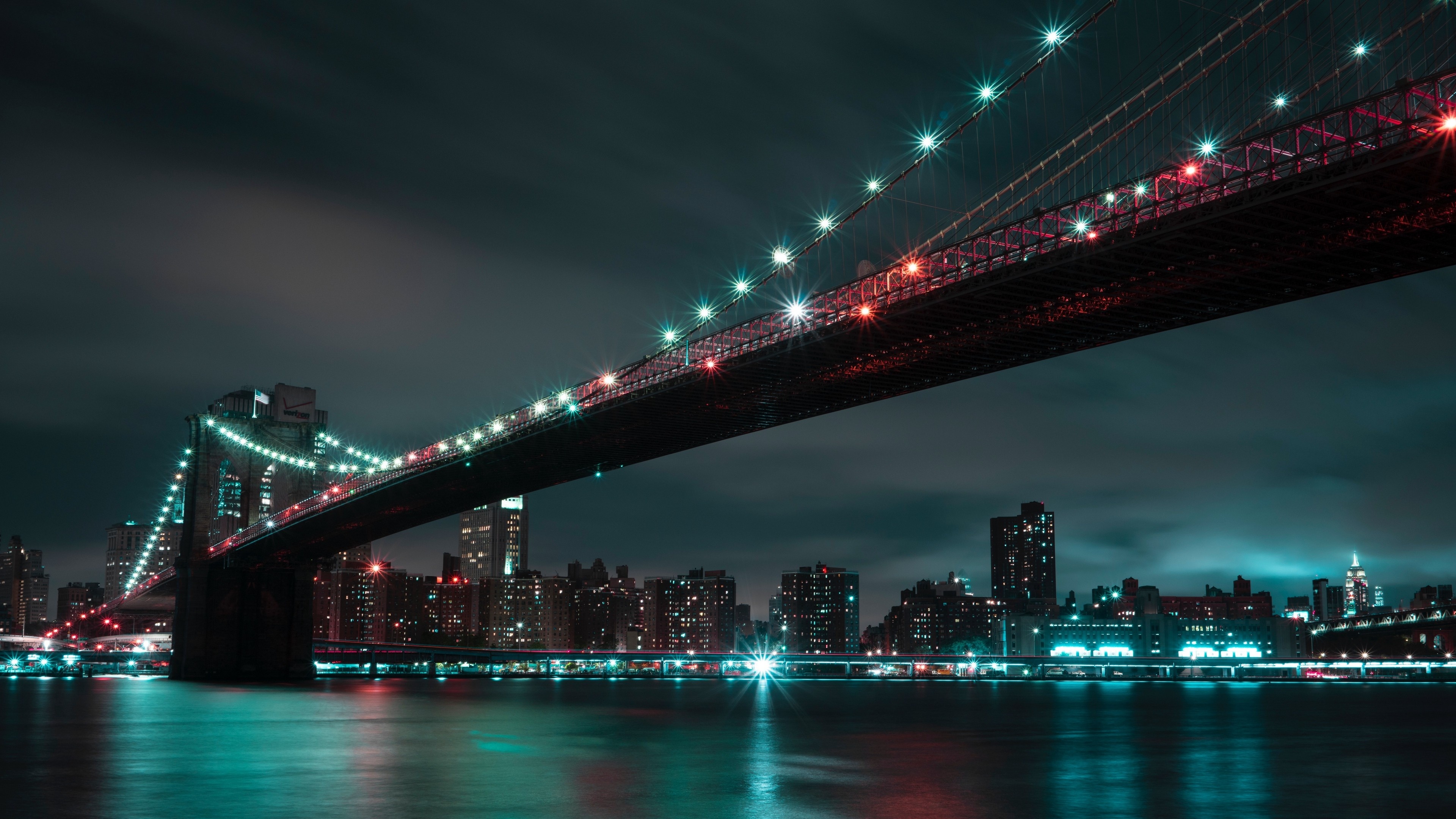 Brooklyn Bridge, East River, Lower Manhattan skyline, 4K Desktop wallpaper
