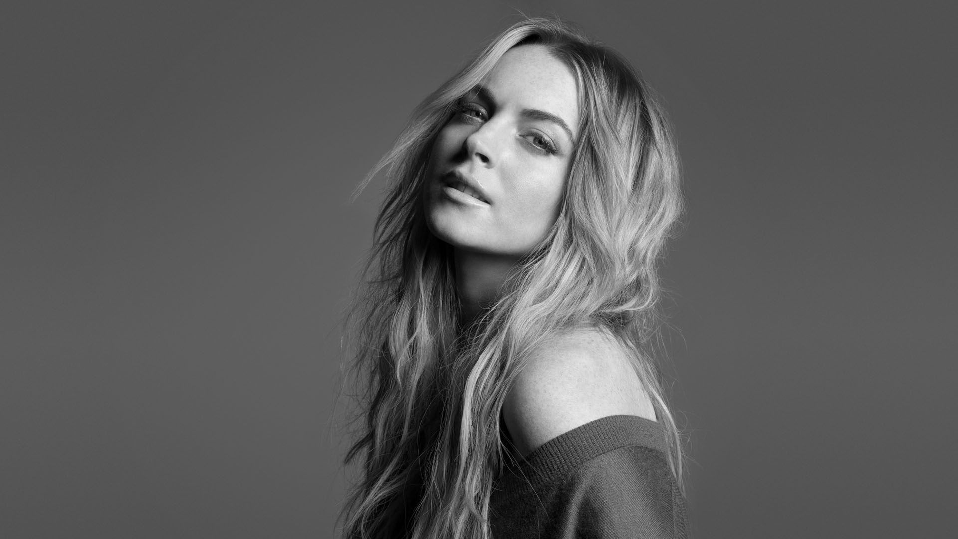 Lindsay Lohan, Monochrome wallpaper, Artistic look, Black and white, 1920x1080 Full HD Desktop