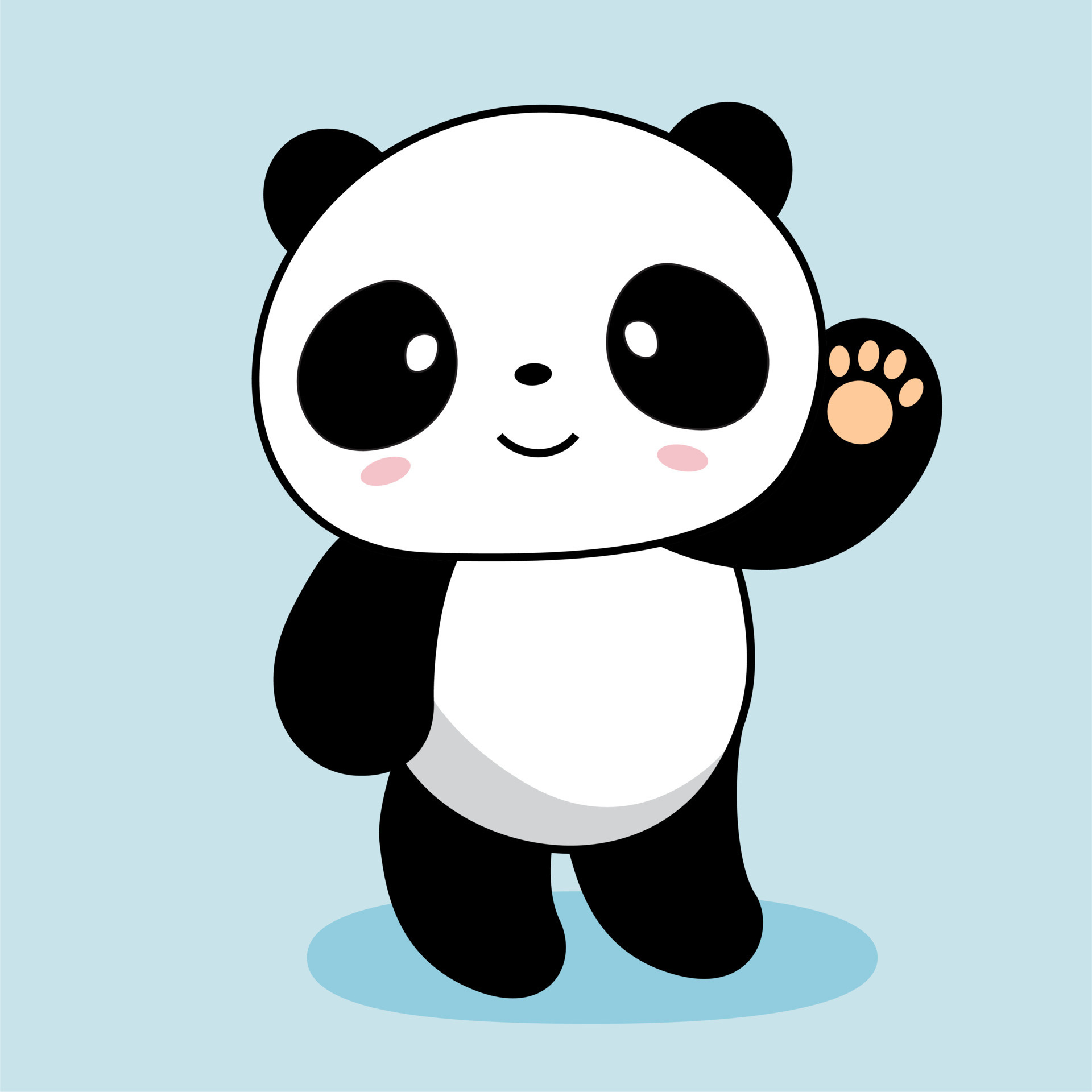 Waving cartoon giant panda, Cute panda paw pad, Light blue minimalist backdrop, HD Phone wallpaper