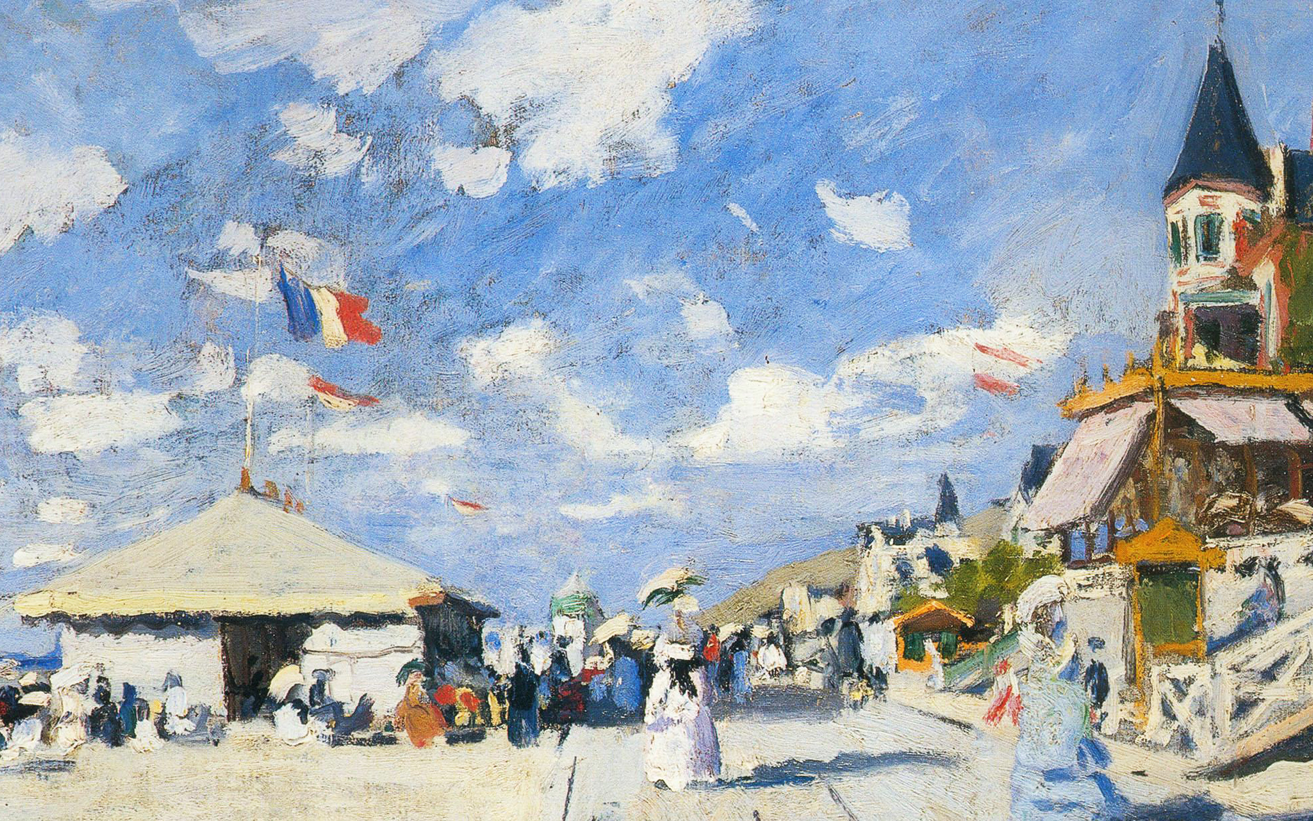 Hotel des Roches Noires, Trouville-sur-Mer promenade, French tricolor flag, HD Desktop wallpaper