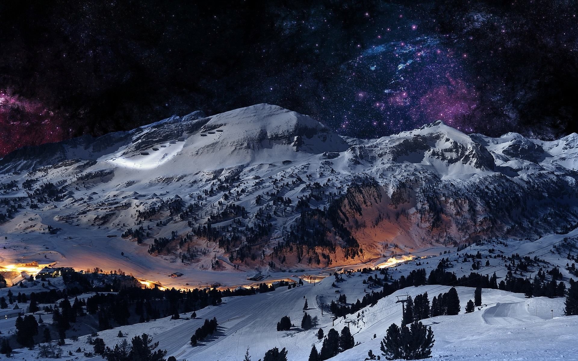 Winter Mountain, Landscape, Night, Nature, Outdoors, 1920x1200 HD Desktop