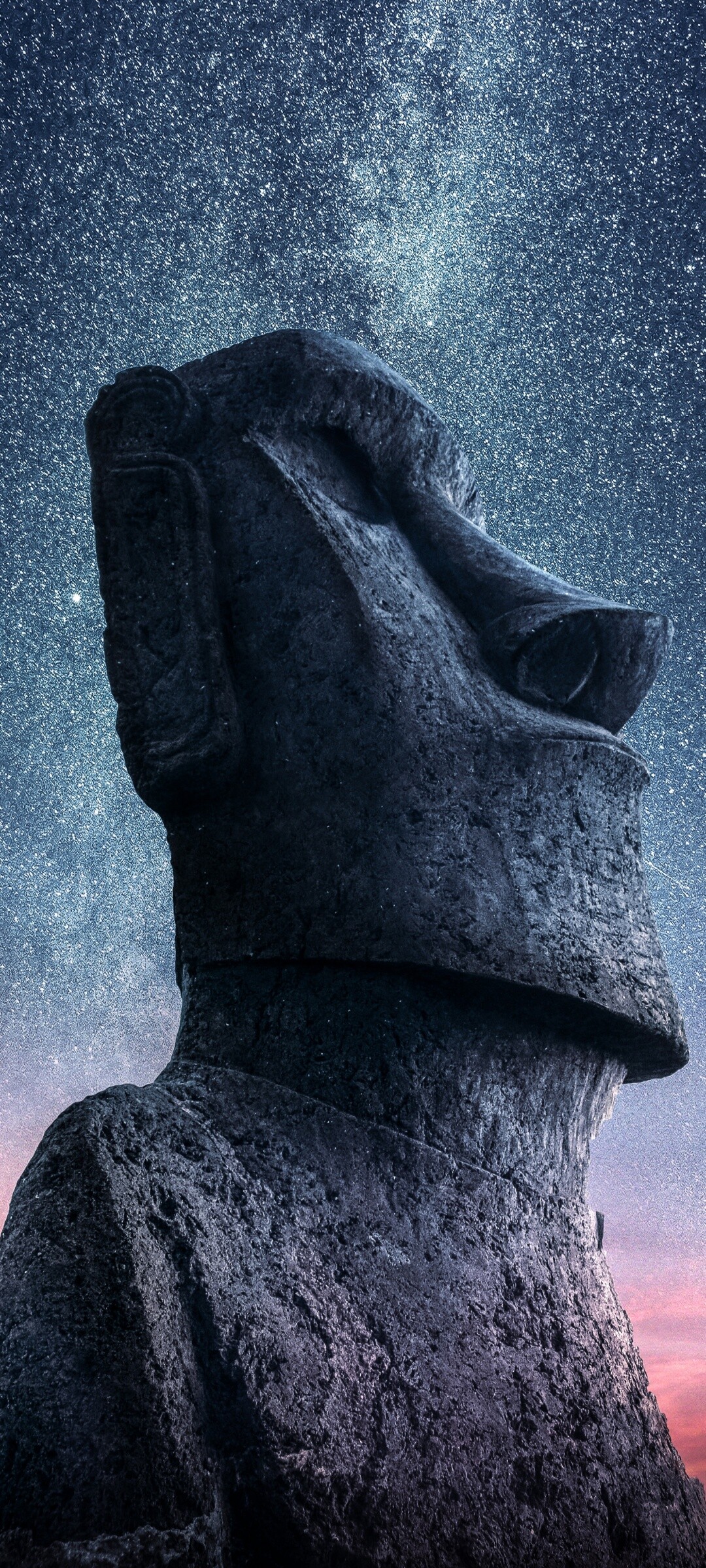 Moai statues, Easter Island, Ancient architecture, Starry sky, 1080x2400 HD Phone