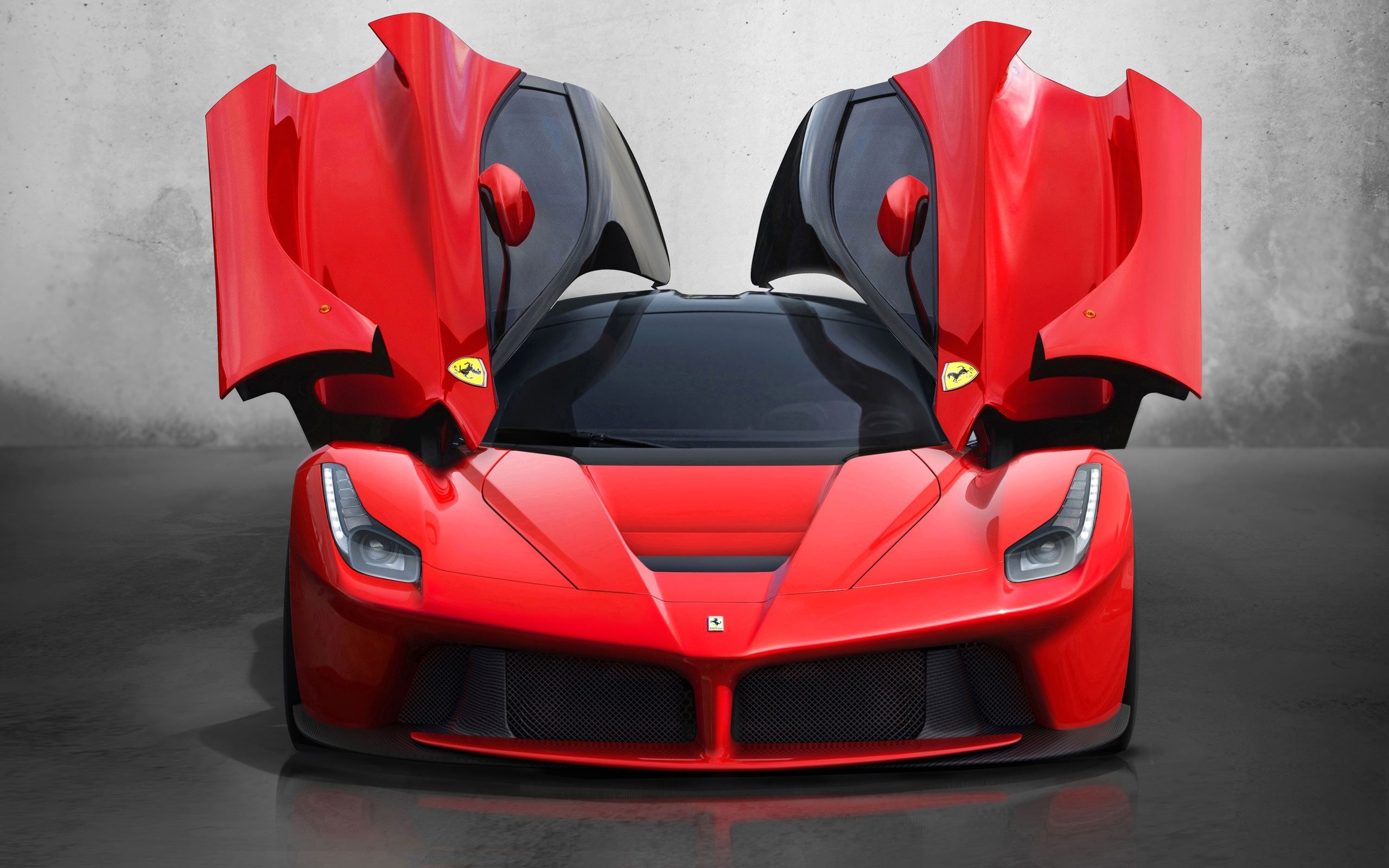 Ferrari LaFerrari, open butterfly doors, concrete wall, HD Desktop wallpaper