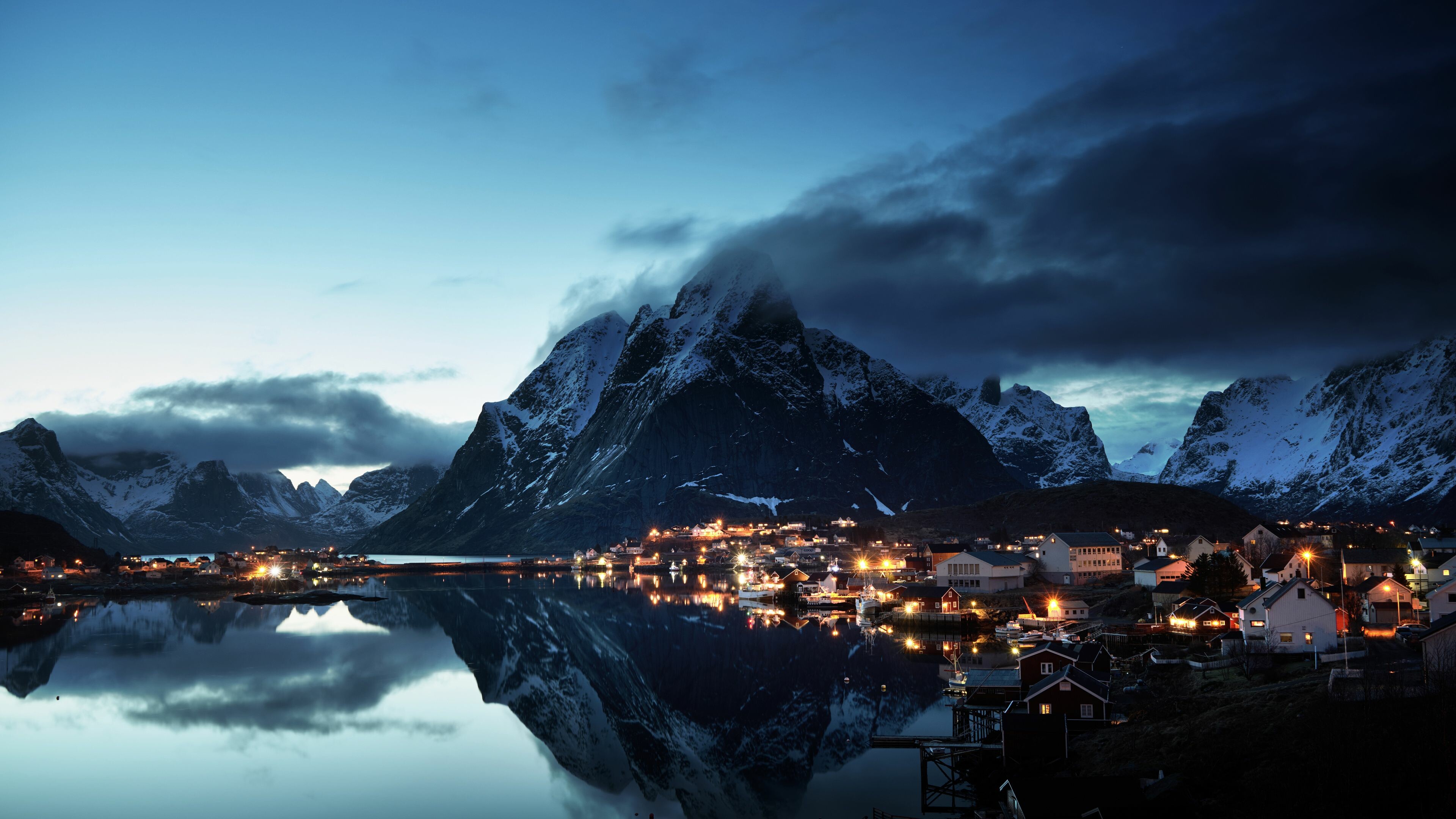 Norway coast, Lofoten mountains, Evening view, Captivating 4K wallpapers, 3840x2160 4K Desktop