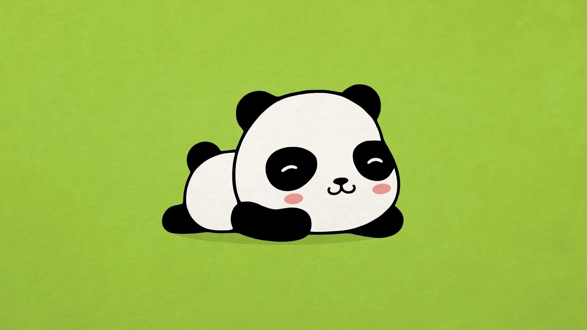 Kawaii cartoon panda cub, Sleeping panda illustration, Lime green textured backdrop, Full HD Desktop wallpaper