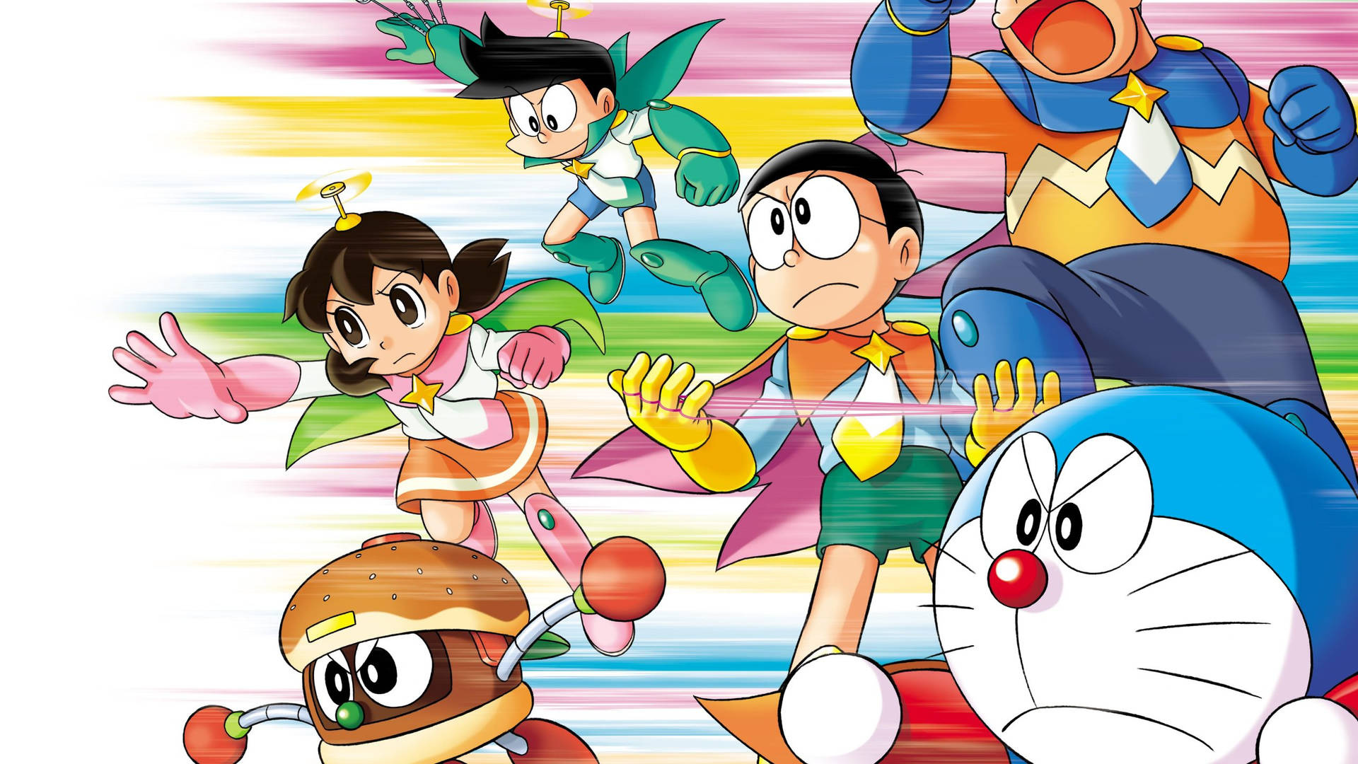 Doraemon: Nobita's Space Heroes, Doraemon, Nobita Nobi, Shizuka Minamoto, Burgemon, Full HD Desktop wallpaper