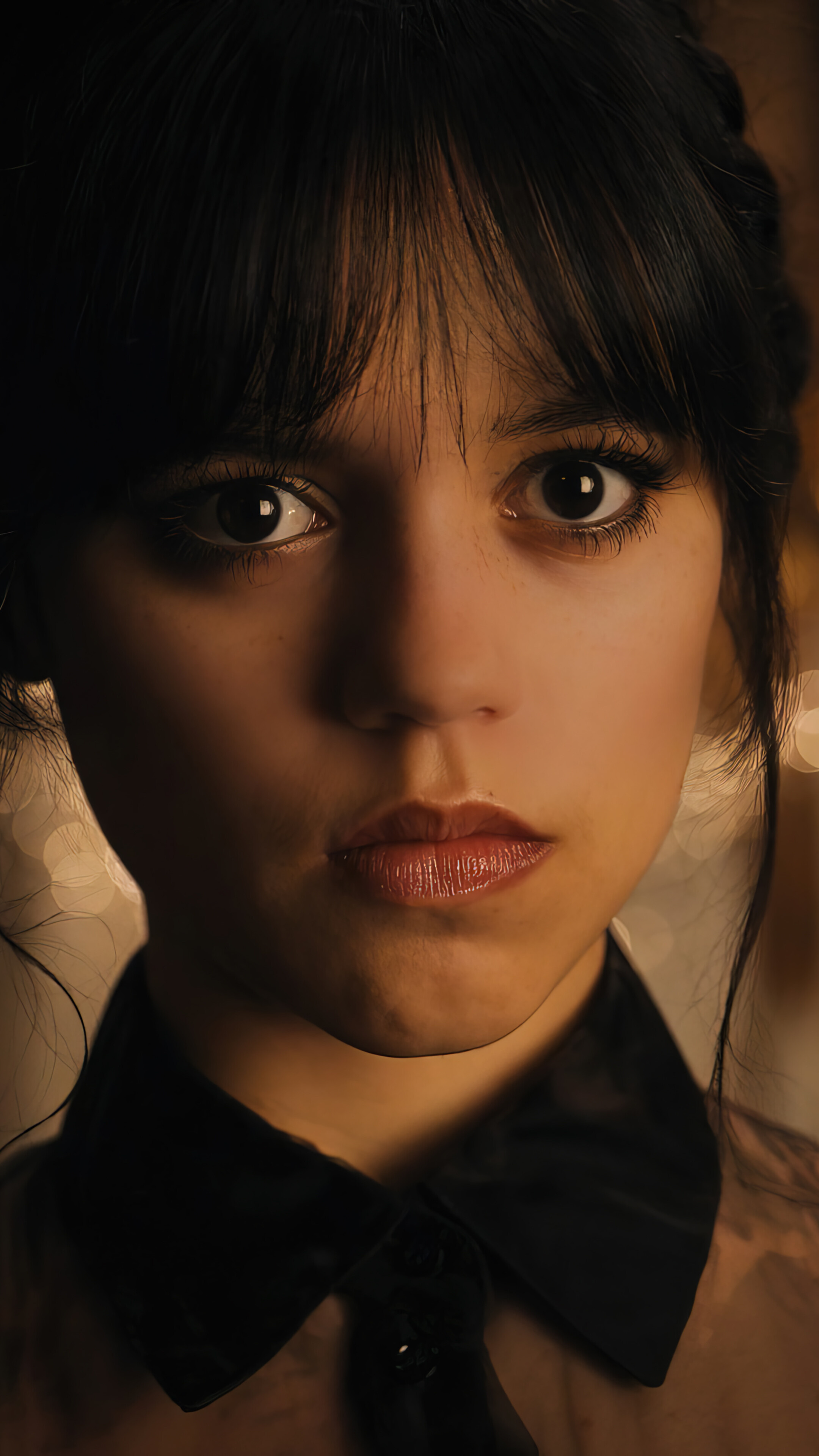 Wednesday Addams, Jenna Ortega, black collared dress, 4K Phone wallpaper