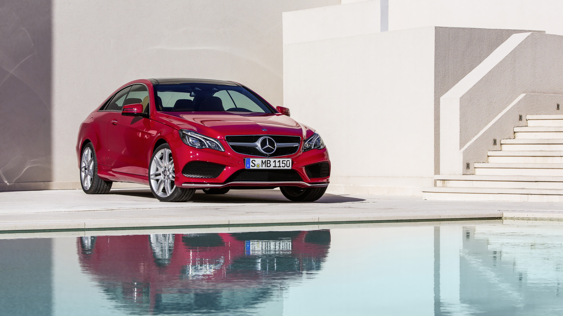 Mercedes-Benz E-Class, Serene poolside, Car wallpapers, Coupe, 1920x1080 Full HD Desktop