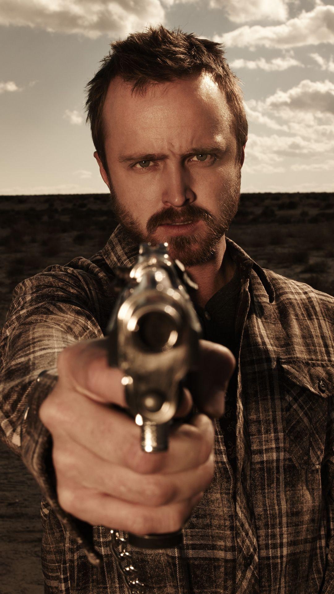 Jesse Pinkman, pointed chrome handgun, New Mexico desert, Full HD Phone wallpaper