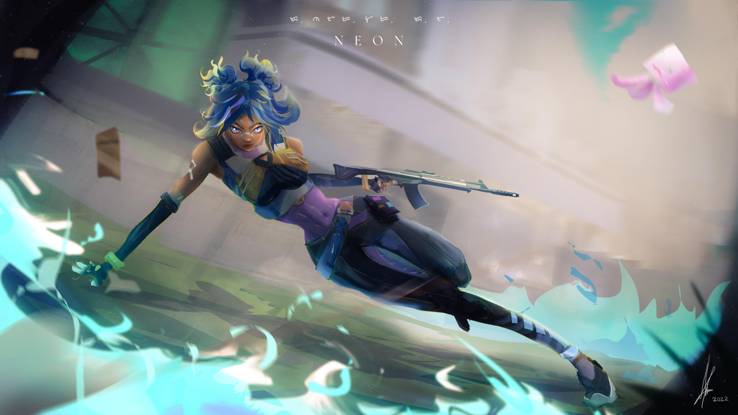 Neon-inspired Valorant wallpapers, HD gaming backgrounds, Eye-catching visuals, Futuristic art, 3000x1690 HD Desktop