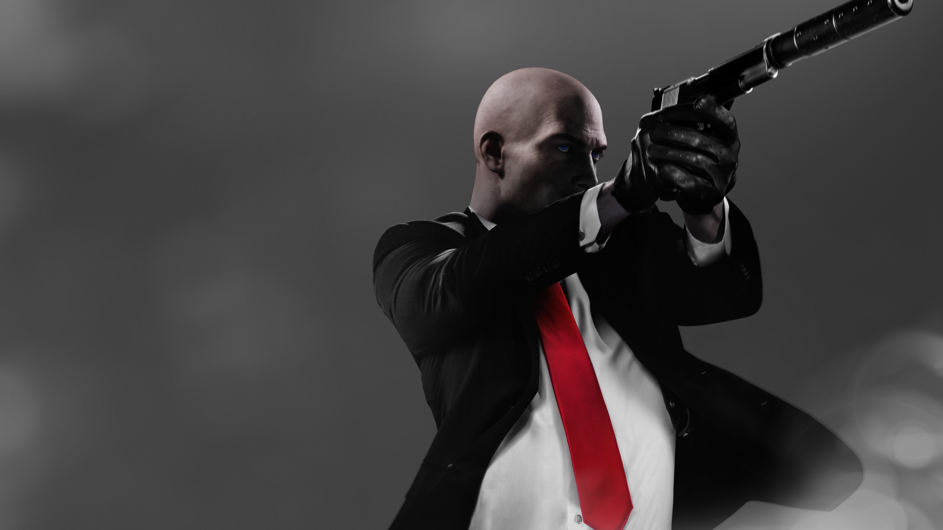 Agent 47, Suppressed Silverballer pistol, Signature red necktie, 4K Desktop wallpaper