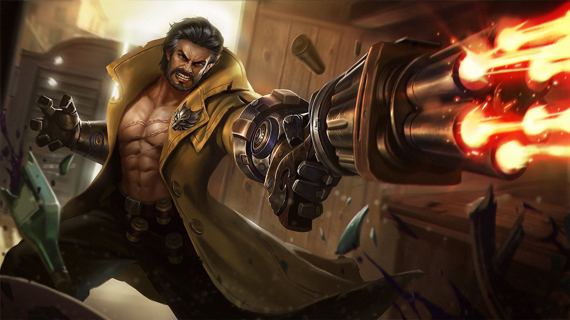 Roger Dire Wolf Hunter, mechanical gatling gun arm, Mobile Legends Bang Bang, Full HD Desktop wallpaper